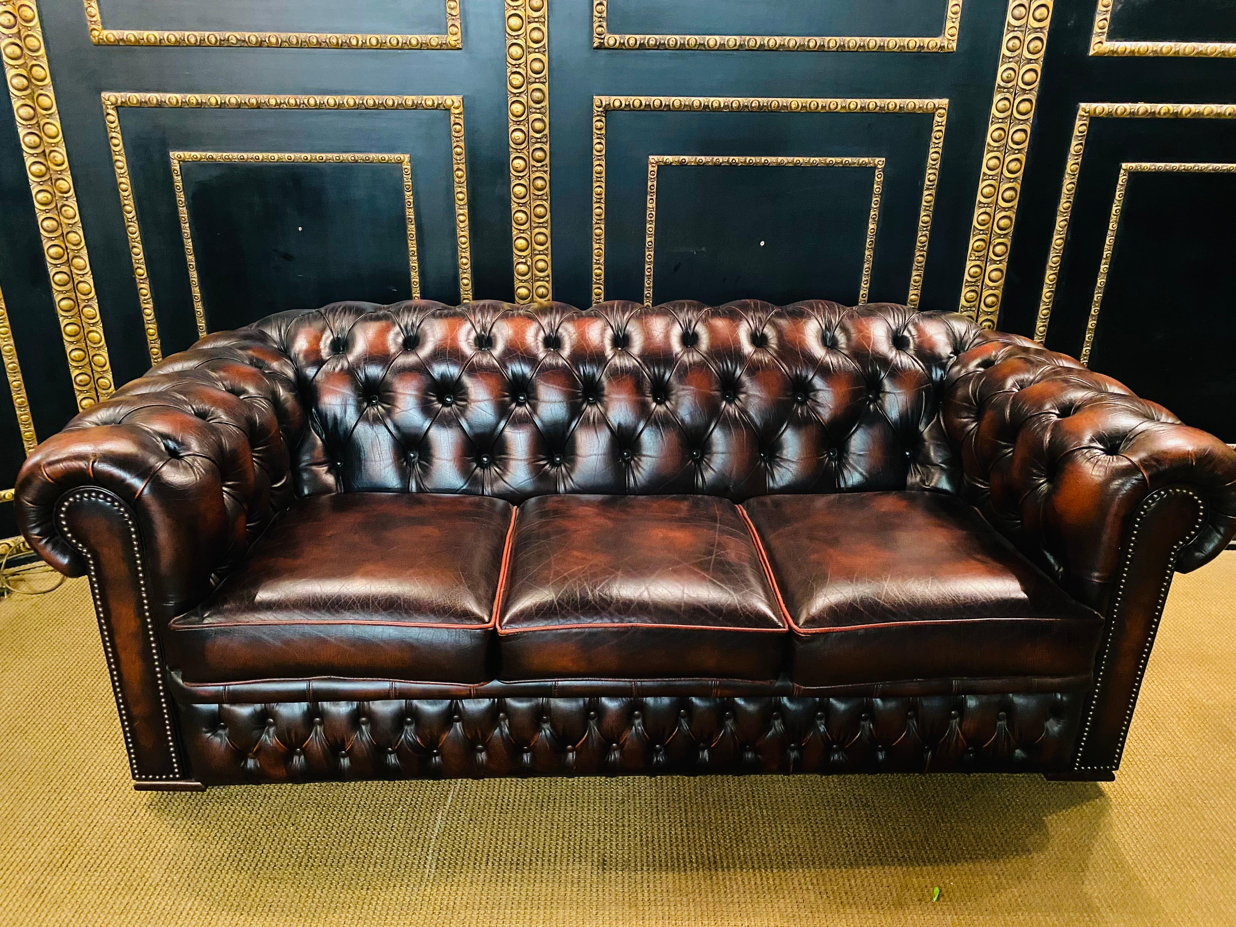20th Century Original Chesterfield Set Three-Seat Sofa and 2 Armchairs Oxblood by Centurion