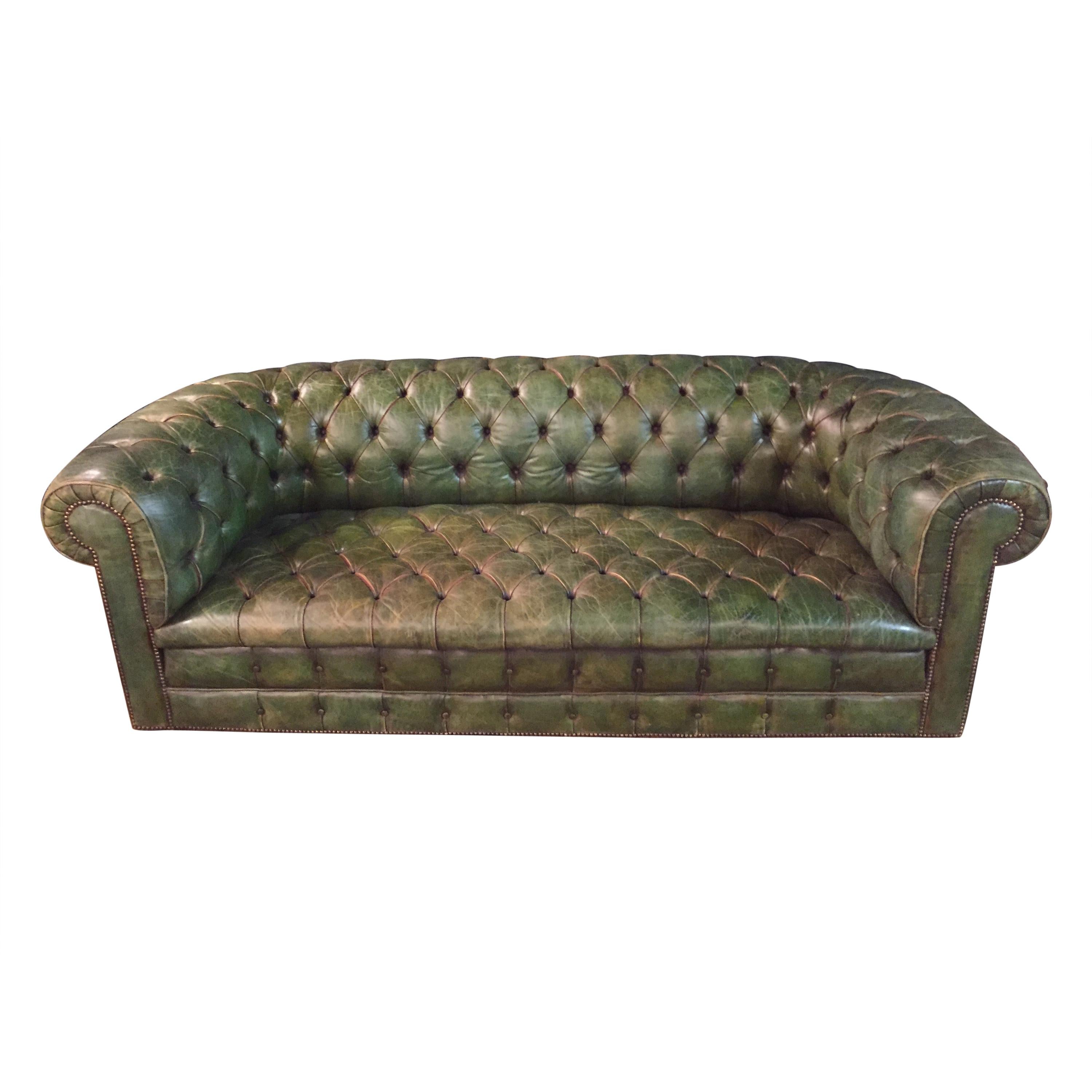 Original Chesterfield Sofa Faded Green from 1978 High Quality