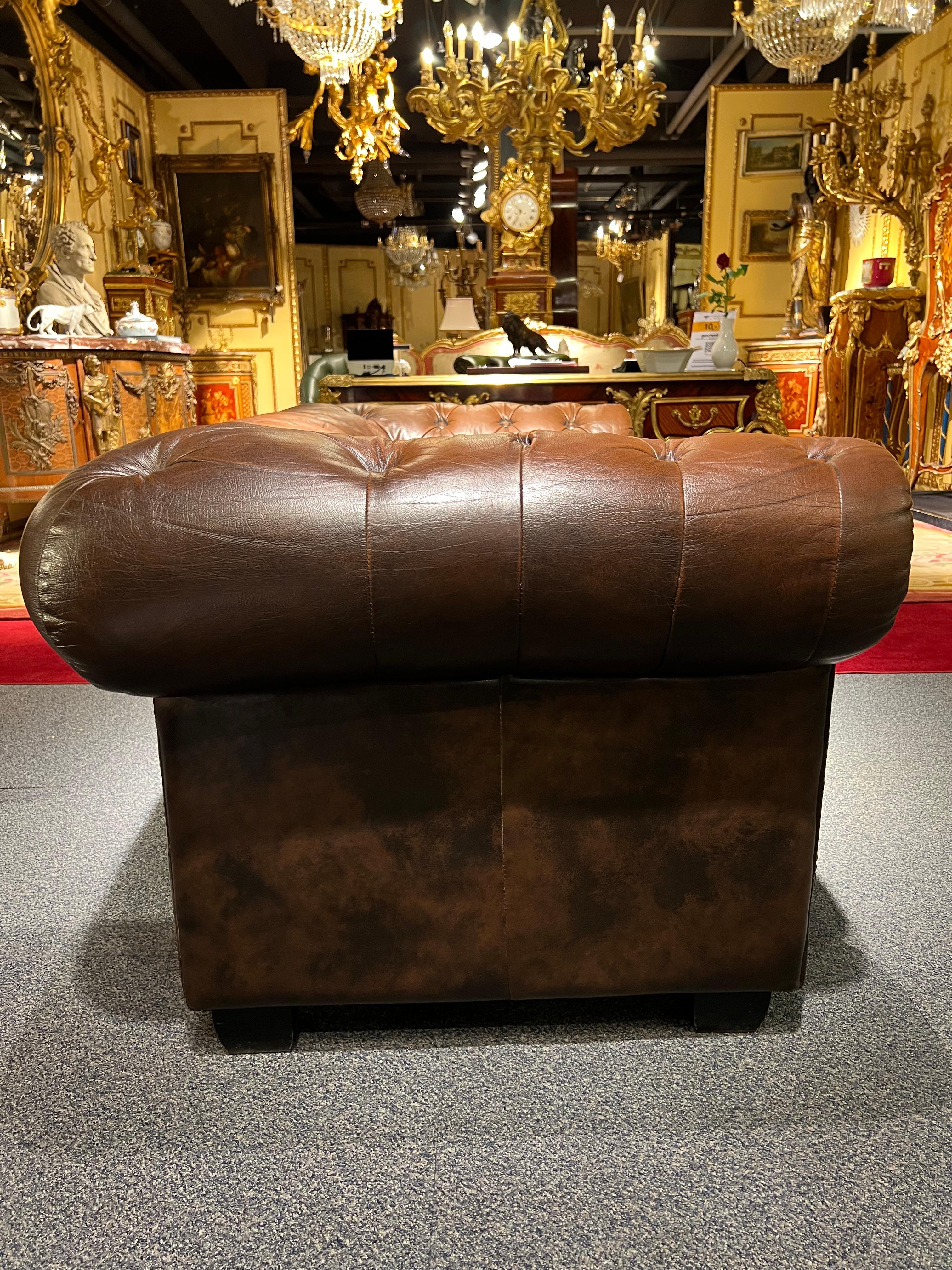Original Chesterfield Vintage Brown Chesterfield Two-Seater Sofa 4
