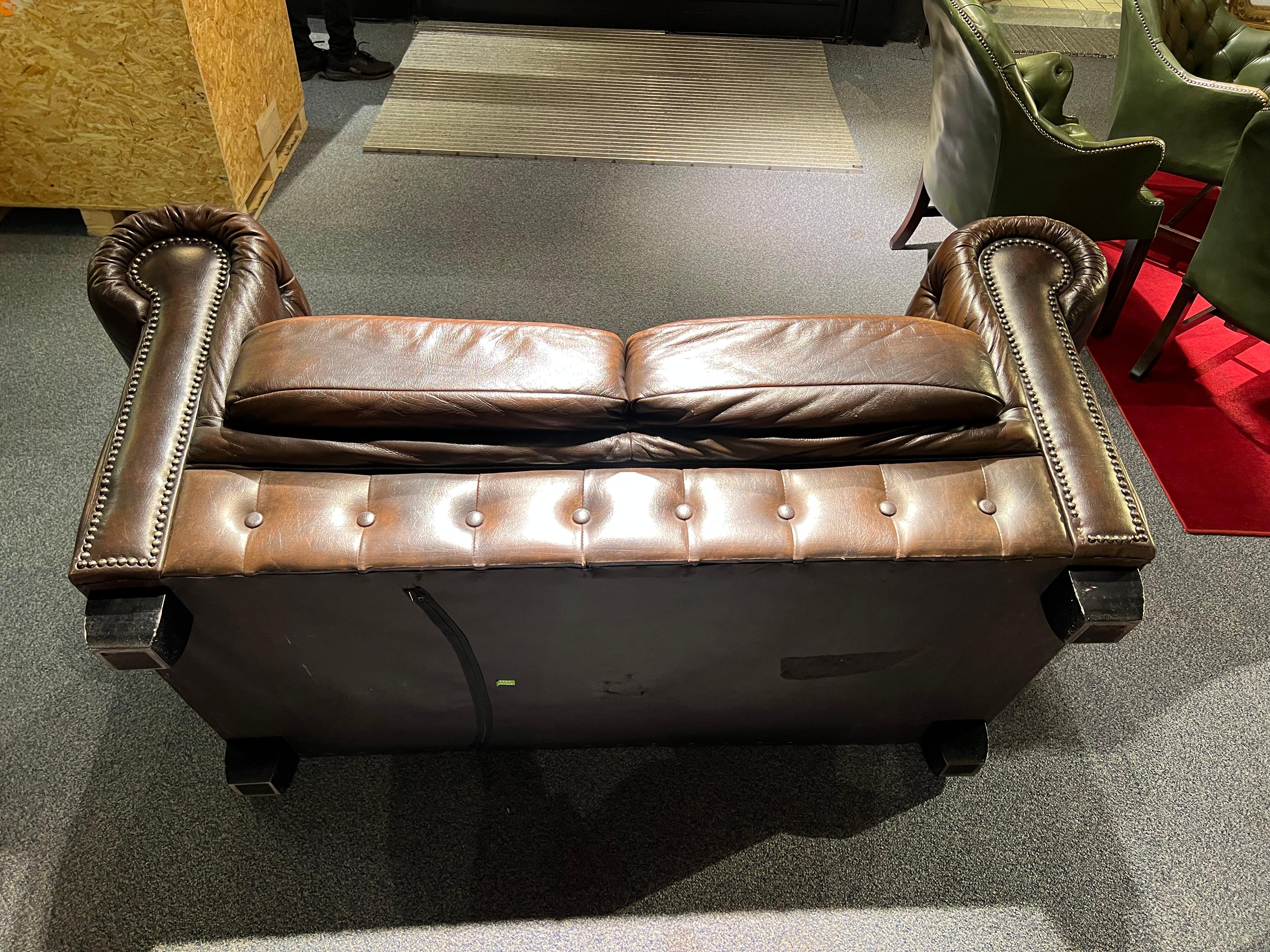 Original Chesterfield Vintage Brown Chesterfield Two-Seater Sofa 7