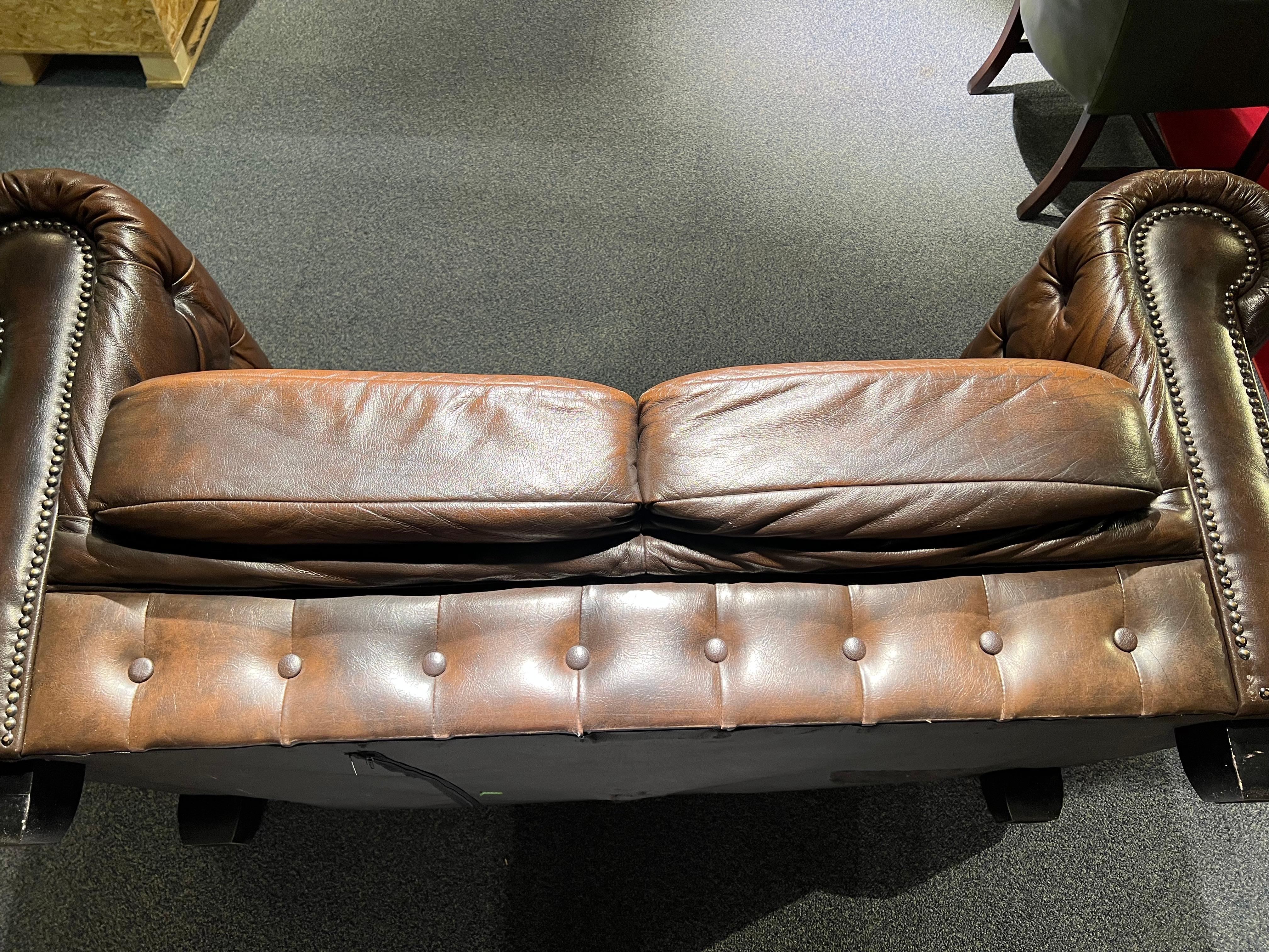 Original Chesterfield Vintage Brown Chesterfield Two-Seater Sofa 8