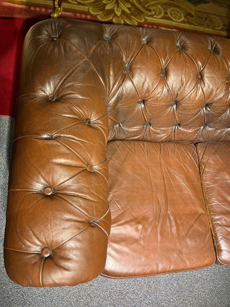 Original Chesterfield Vintage Brown Chesterfield TwoSeater Sofa For