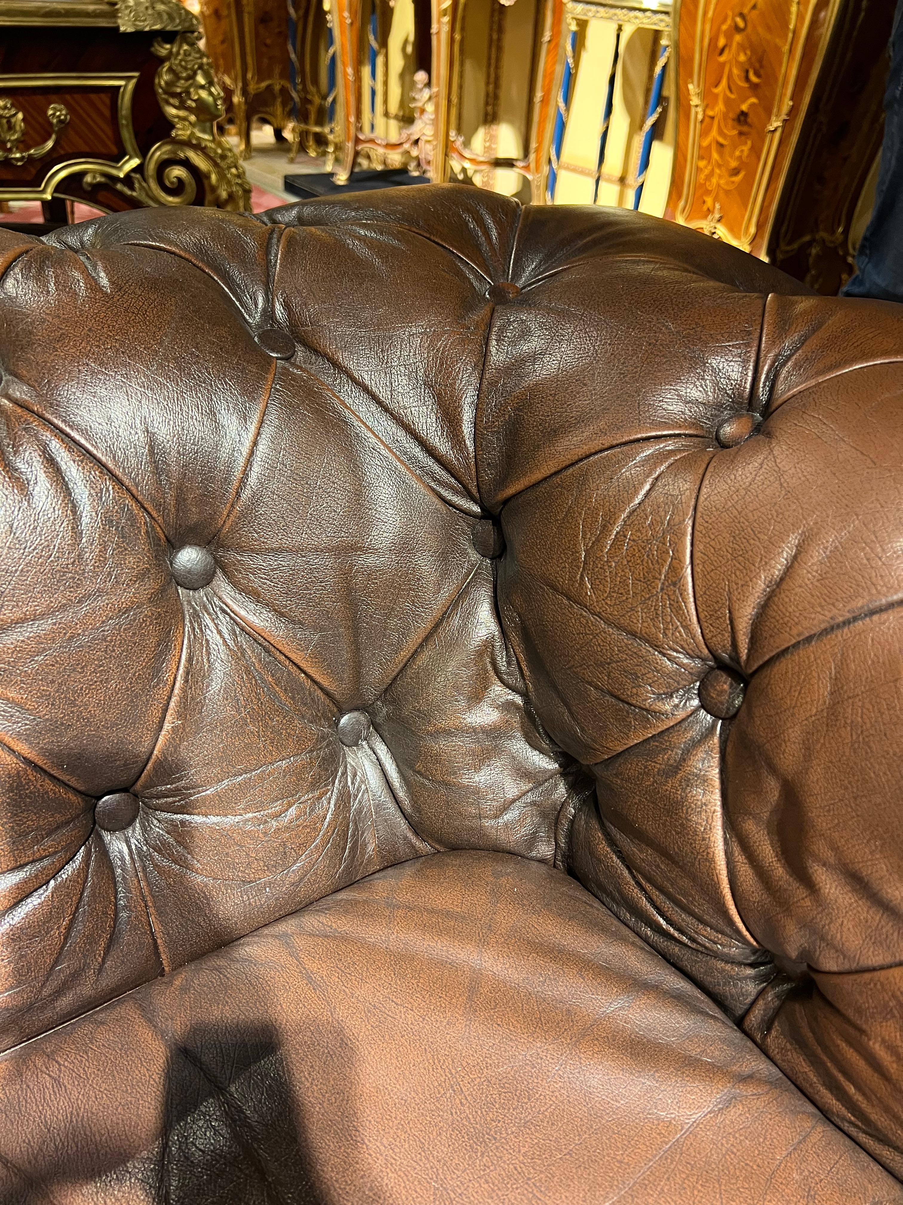 Leather Original Chesterfield Vintage Brown Chesterfield Two-Seater Sofa