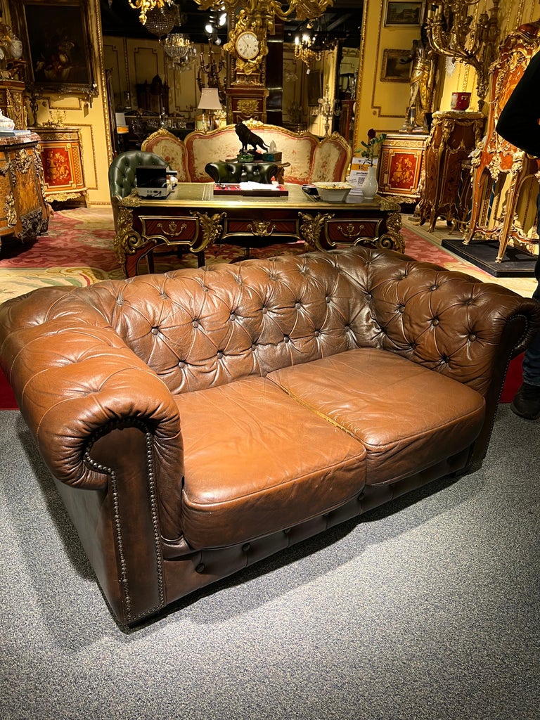 Original Chesterfield Vintage Brown Chesterfield TwoSeater Sofa For
