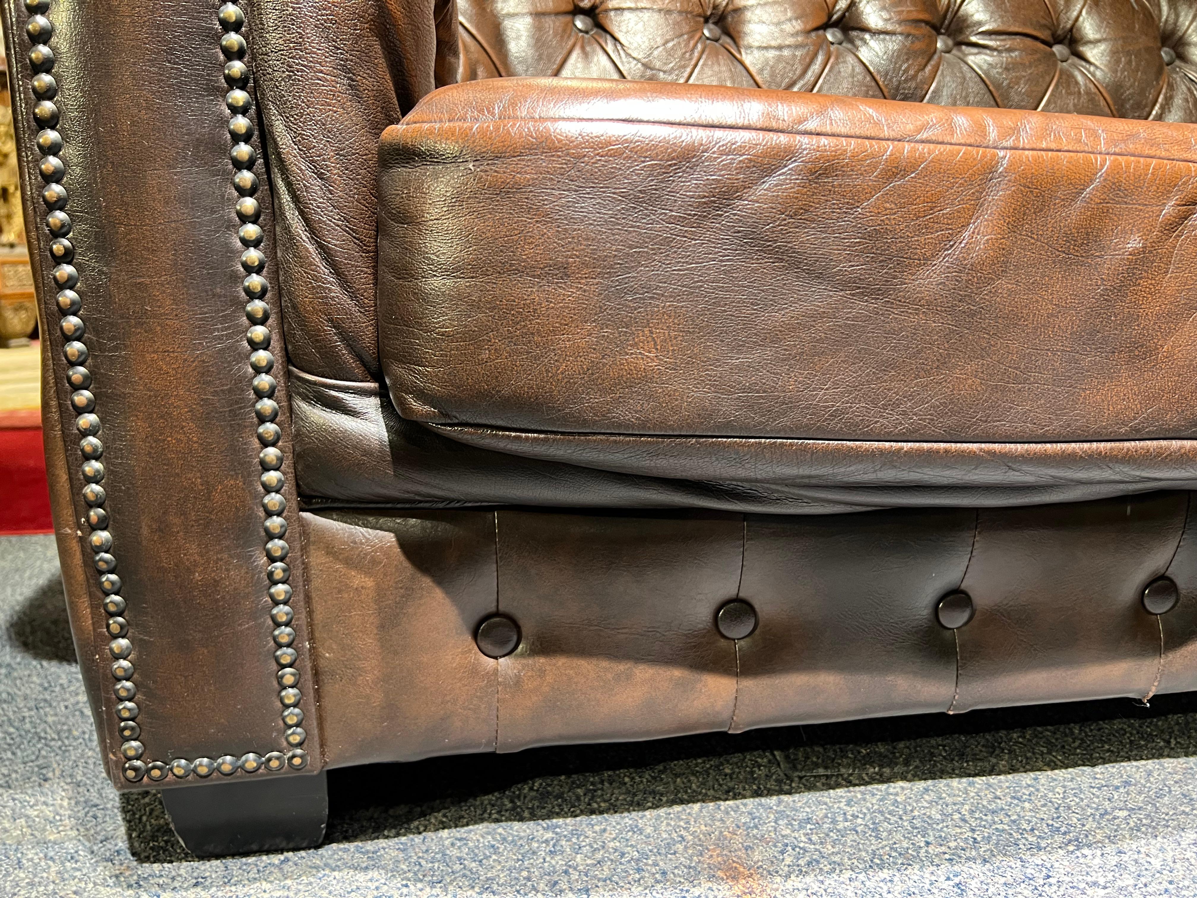Original Chesterfield Vintage Brown Chesterfield Two-Seater Sofa 3