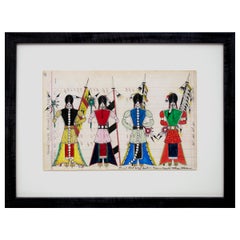 Used Original Cheyenne Ledger Drawing "Initiation Day - Cheyenne Bowstring Society"