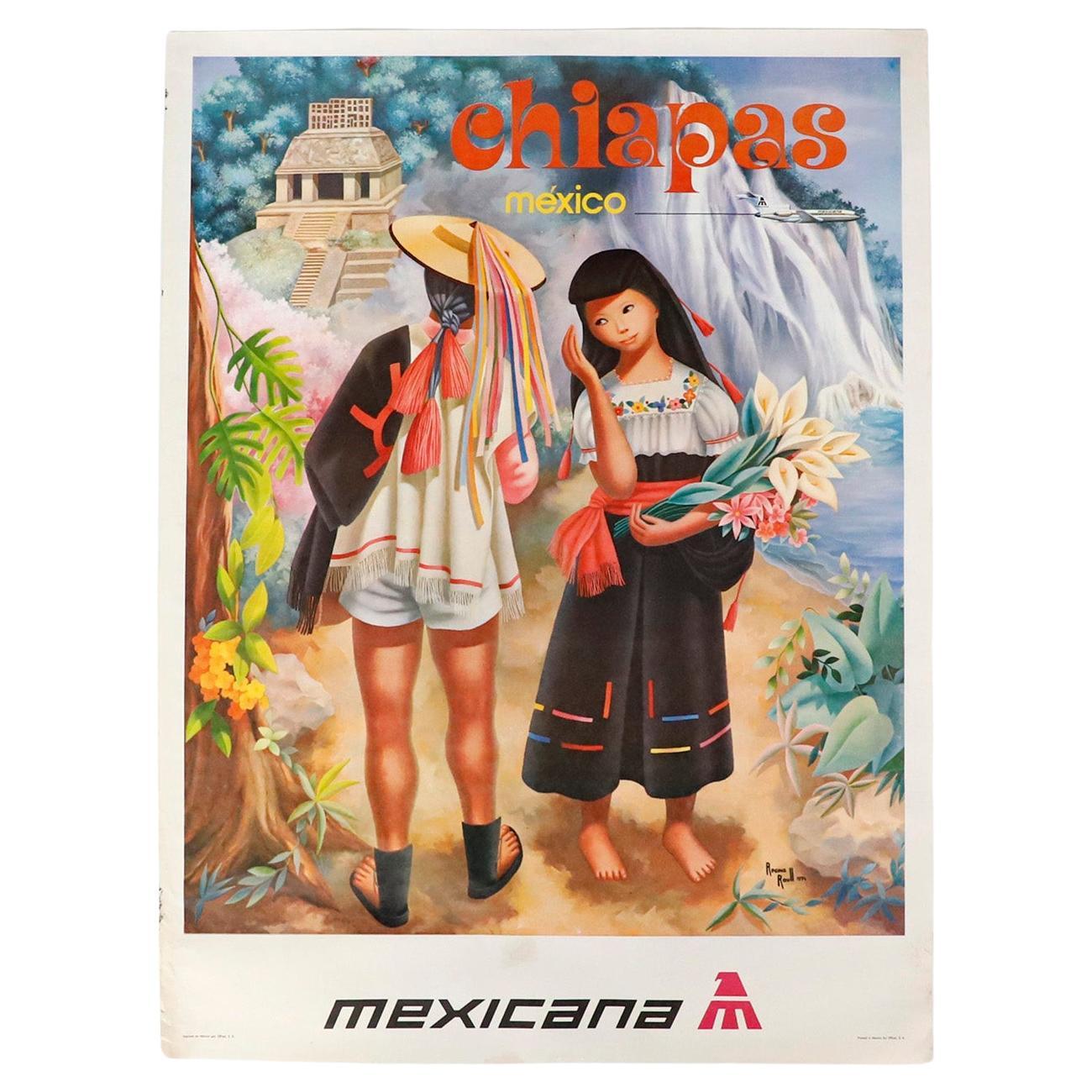 Original Chiapas, Mexicana Airlines Poster by Regina Raull For Sale