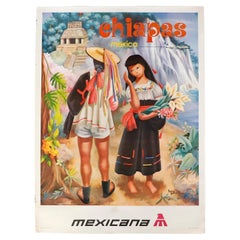 Affiche originale de la compagnie aérienne Chiapas, Mexicana, par Regina Raull