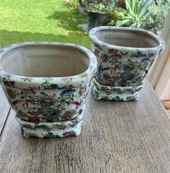 Original Chinese Ceramic Planters Early XX Century with Bases