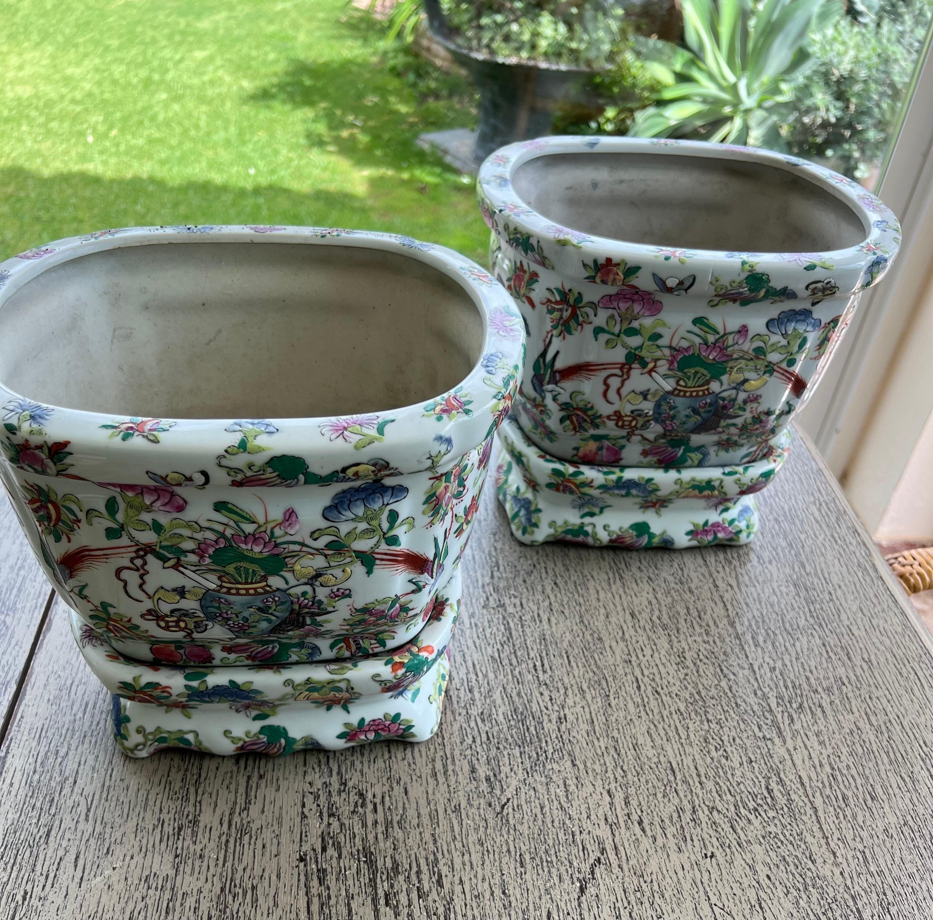 Chinese Export Original Chinese Ceramic Planters Early XX Century with Bases For Sale