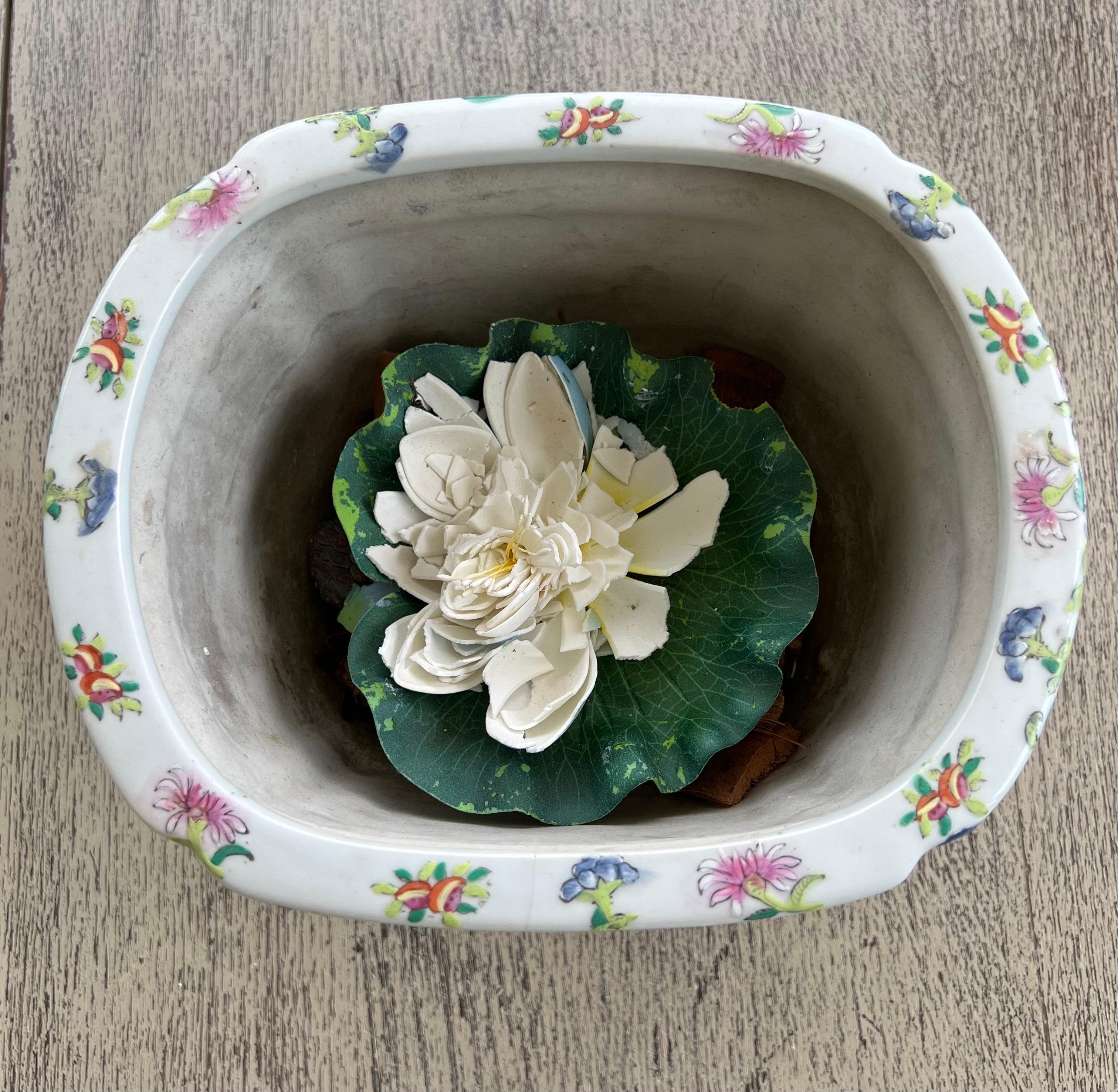 19th Century Original Chinese Ceramic Planters Early XX Century with Bases For Sale