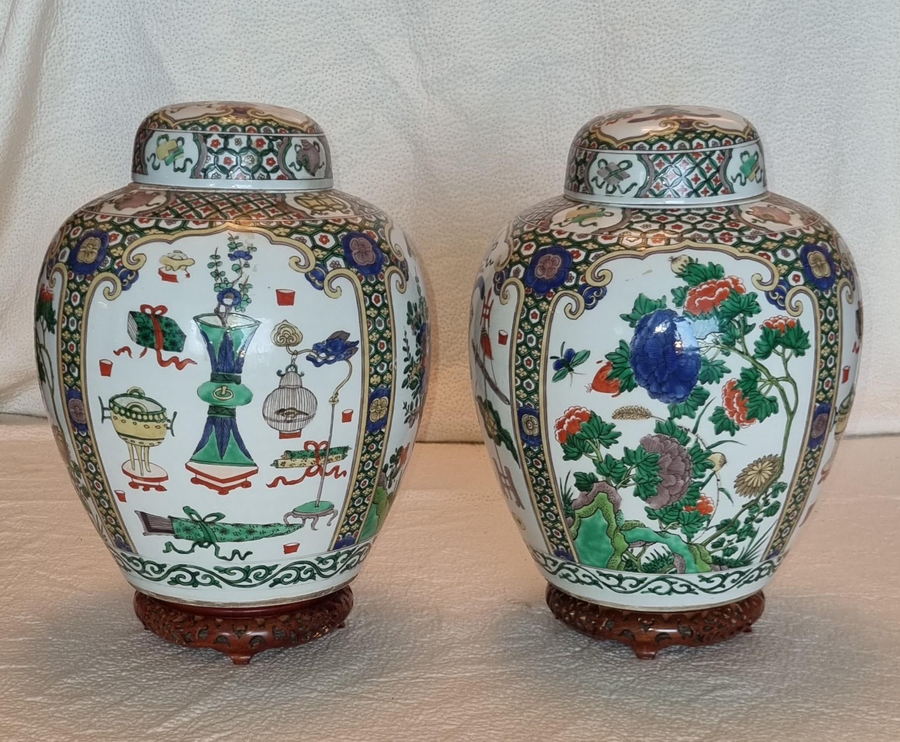 Original Chinese Ceramic Vases Early 20th Century with Bases and Tops