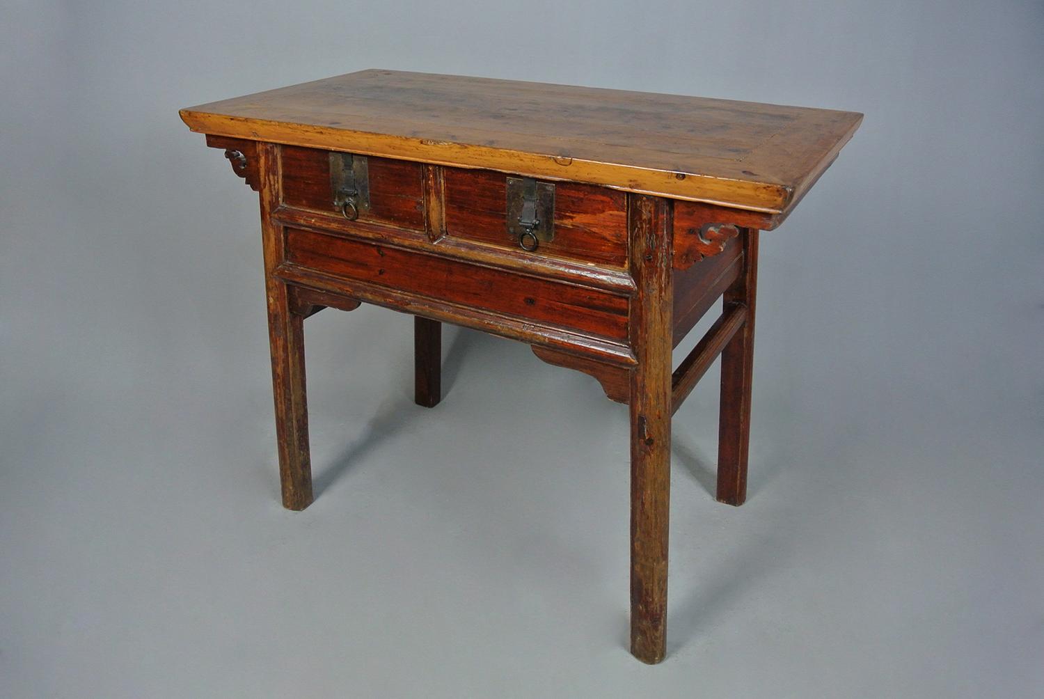 Original Chinese Elm and Bronze Lowboy Altar Table c. 1830 For Sale 4