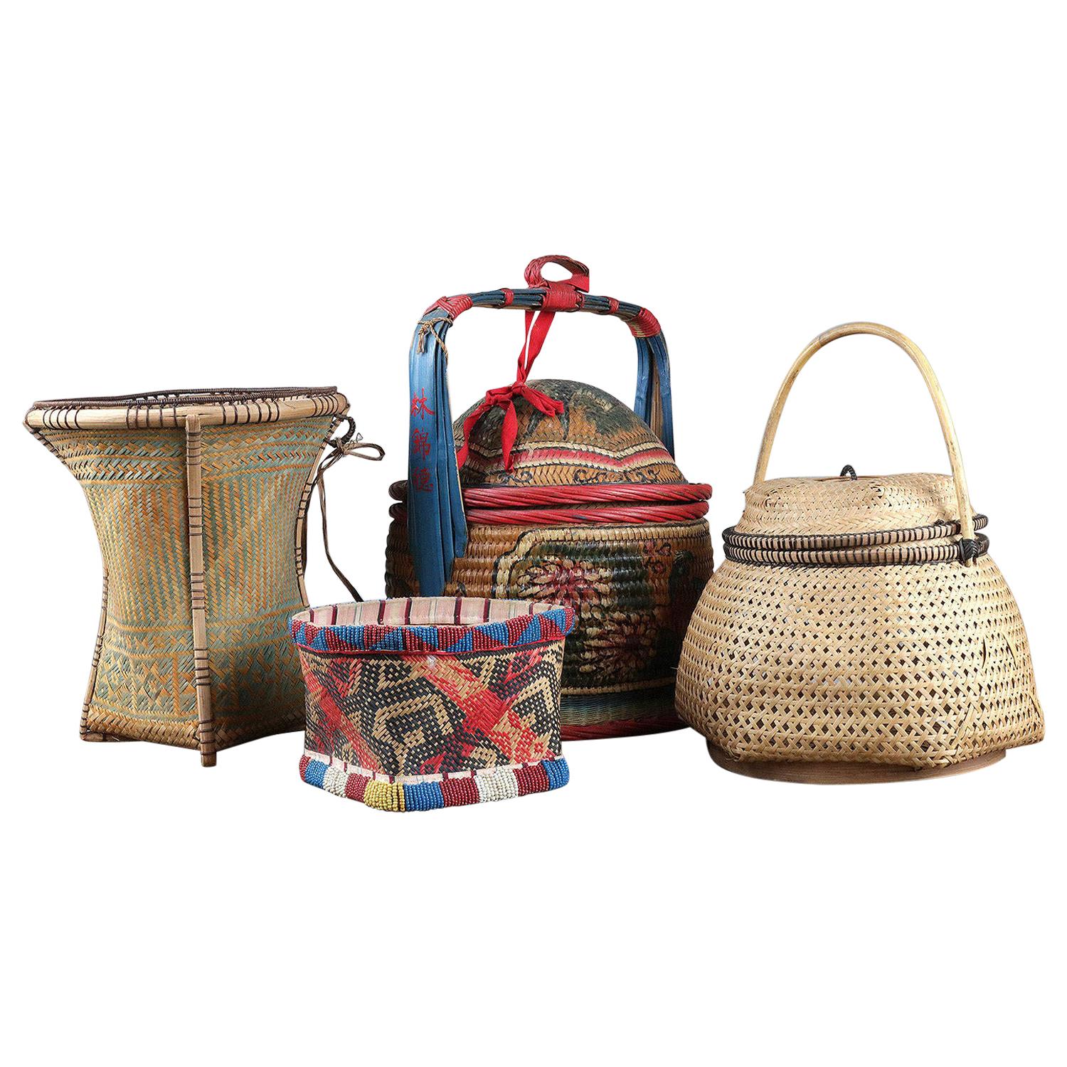 Original Chinese Woven Wicker Baskets, 20th Century For Sale
