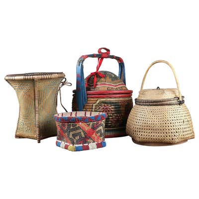 Mid-20th Century Chinese Woven Reed Basket For Sale at 1stDibs