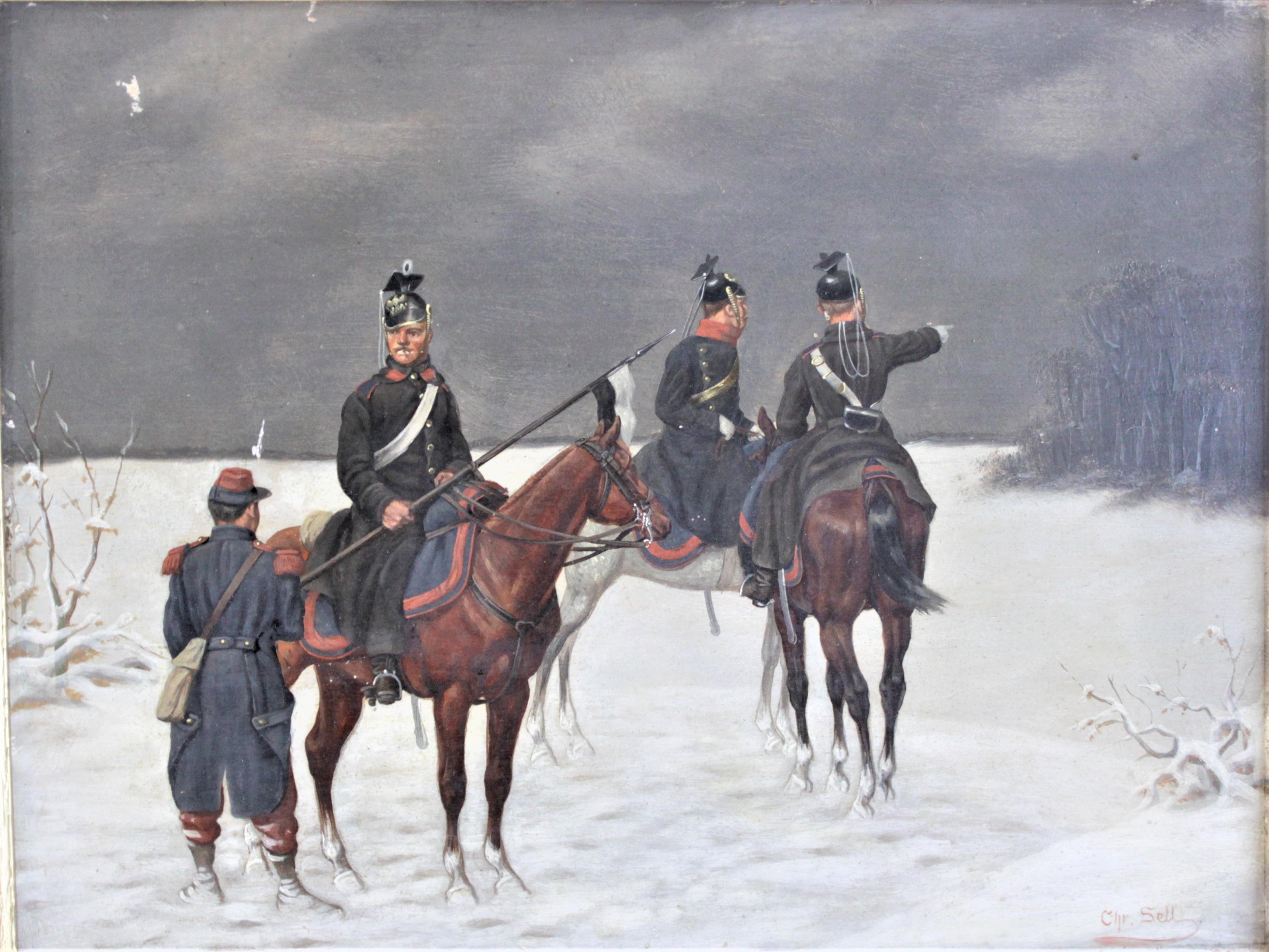 Early Victorian Original Christian Sell Oil Painting on Panel of Soldiers in Battle For Sale