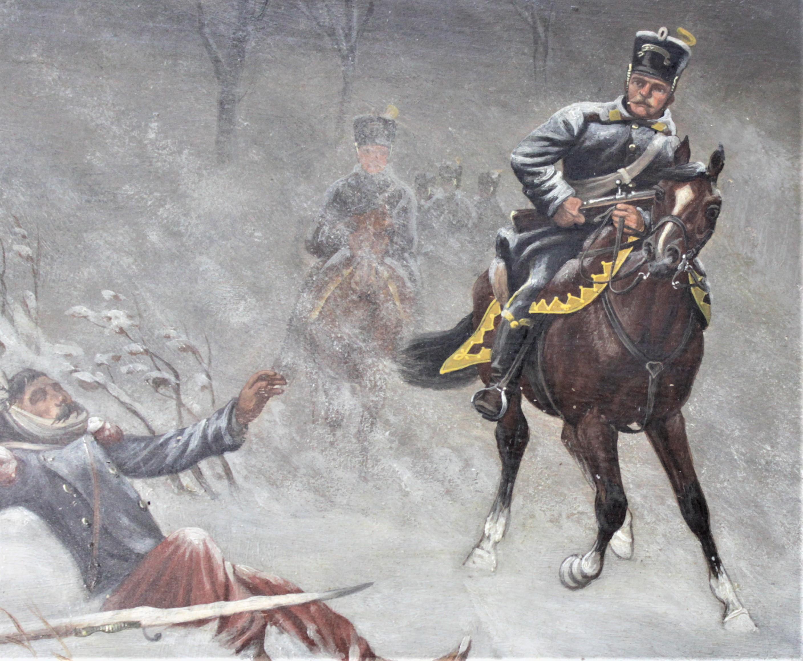Hand-Painted Original Christian Sell Oil Painting on Panel of Soldiers in Battle For Sale