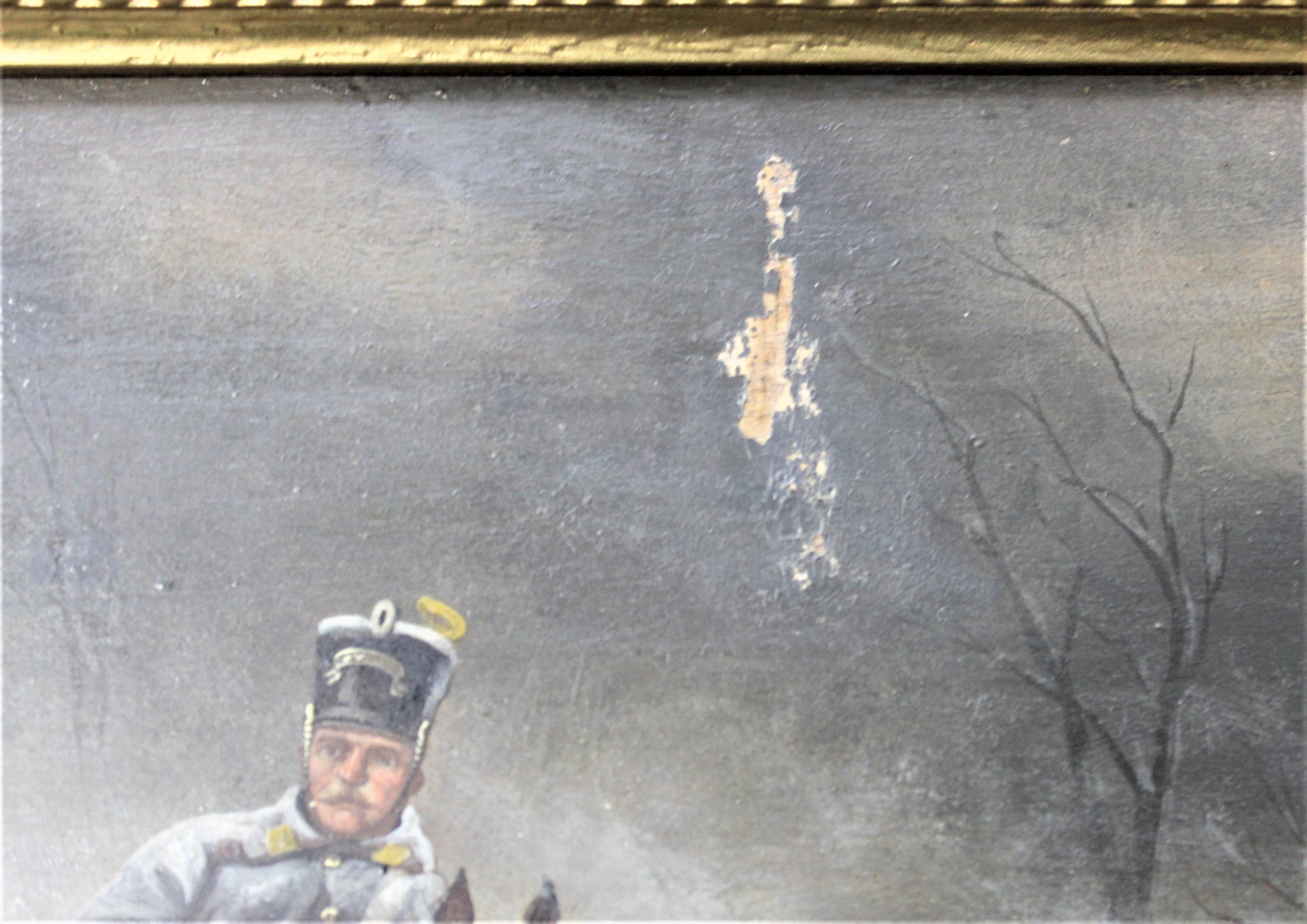 19th Century Original Christian Sell Oil Painting on Panel of Soldiers in Battle For Sale