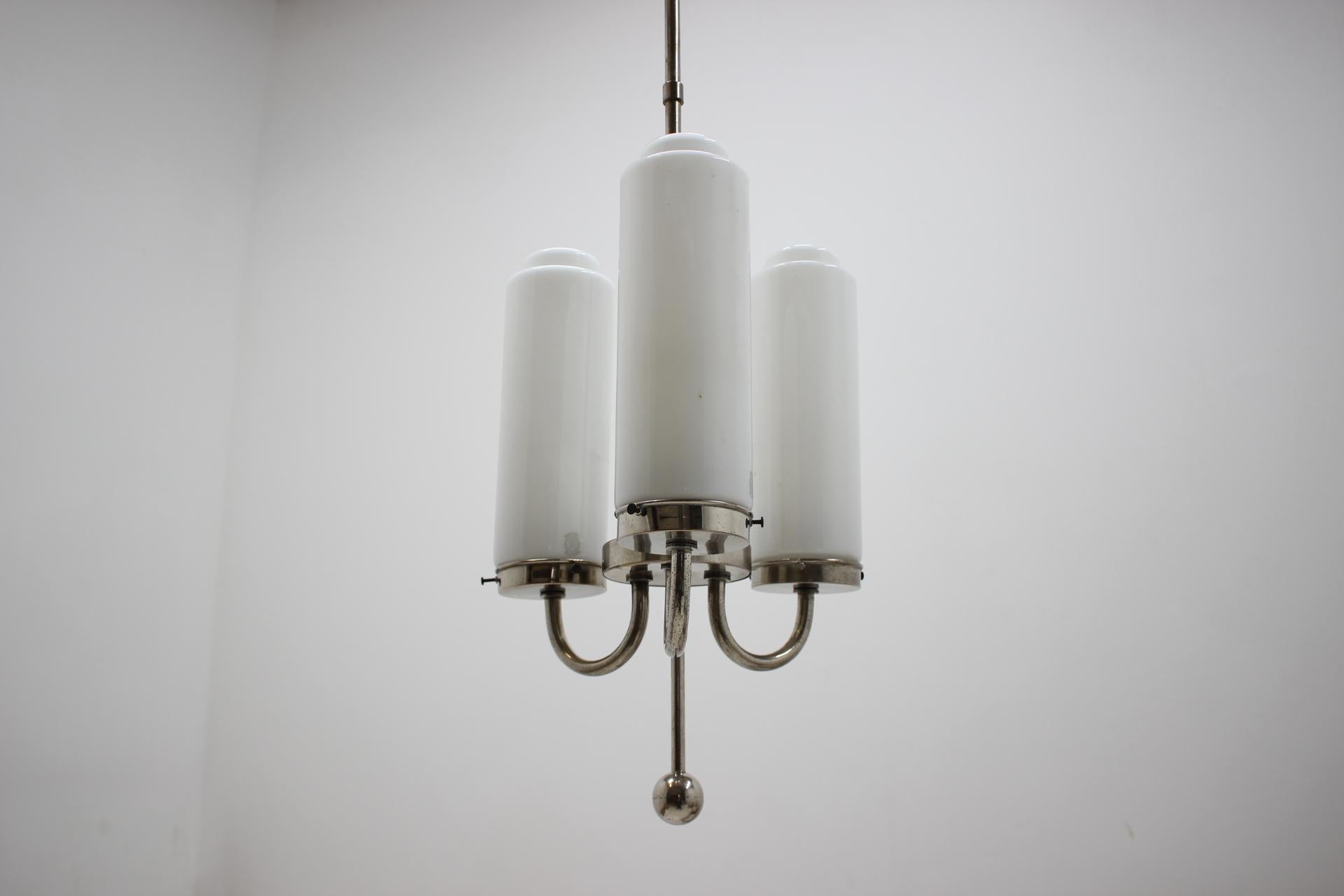 Opaline Glass Original Chrome Bauhaus Pendant, 1930s For Sale