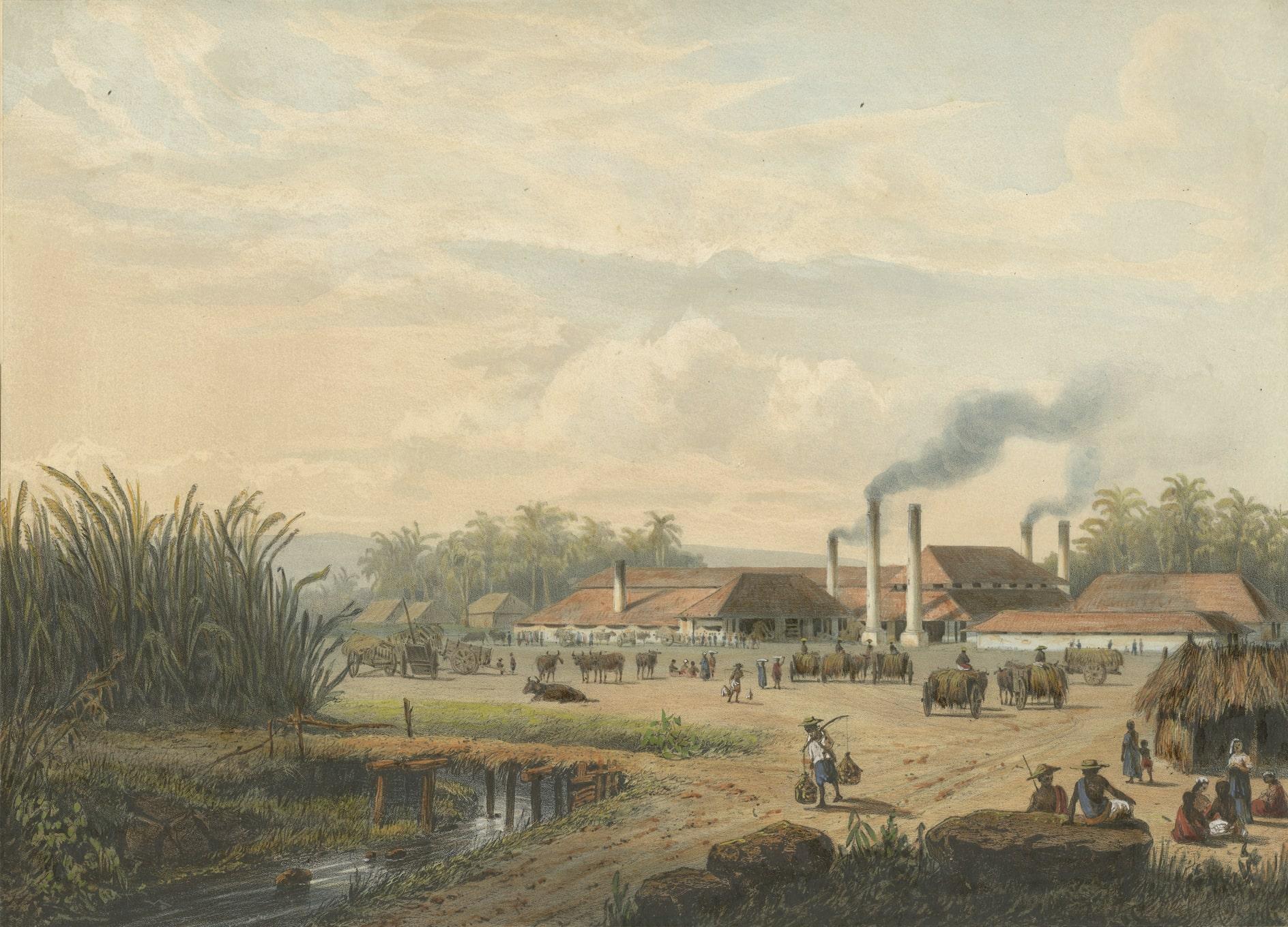 Original Chromolithograph of a Sugar Factory in Java, Indonesia, 1872 In Good Condition For Sale In Langweer, NL