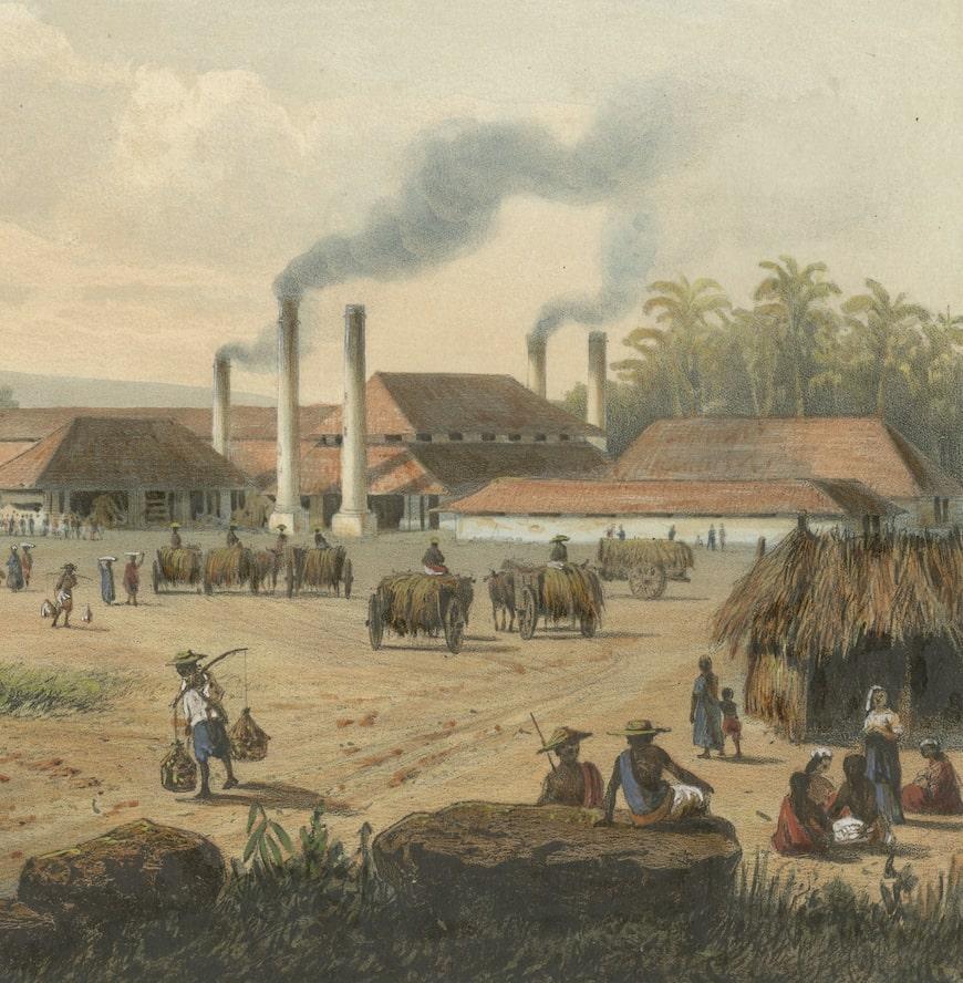Late 19th Century Original Chromolithograph of a Sugar Factory in Java, Indonesia, 1872 For Sale