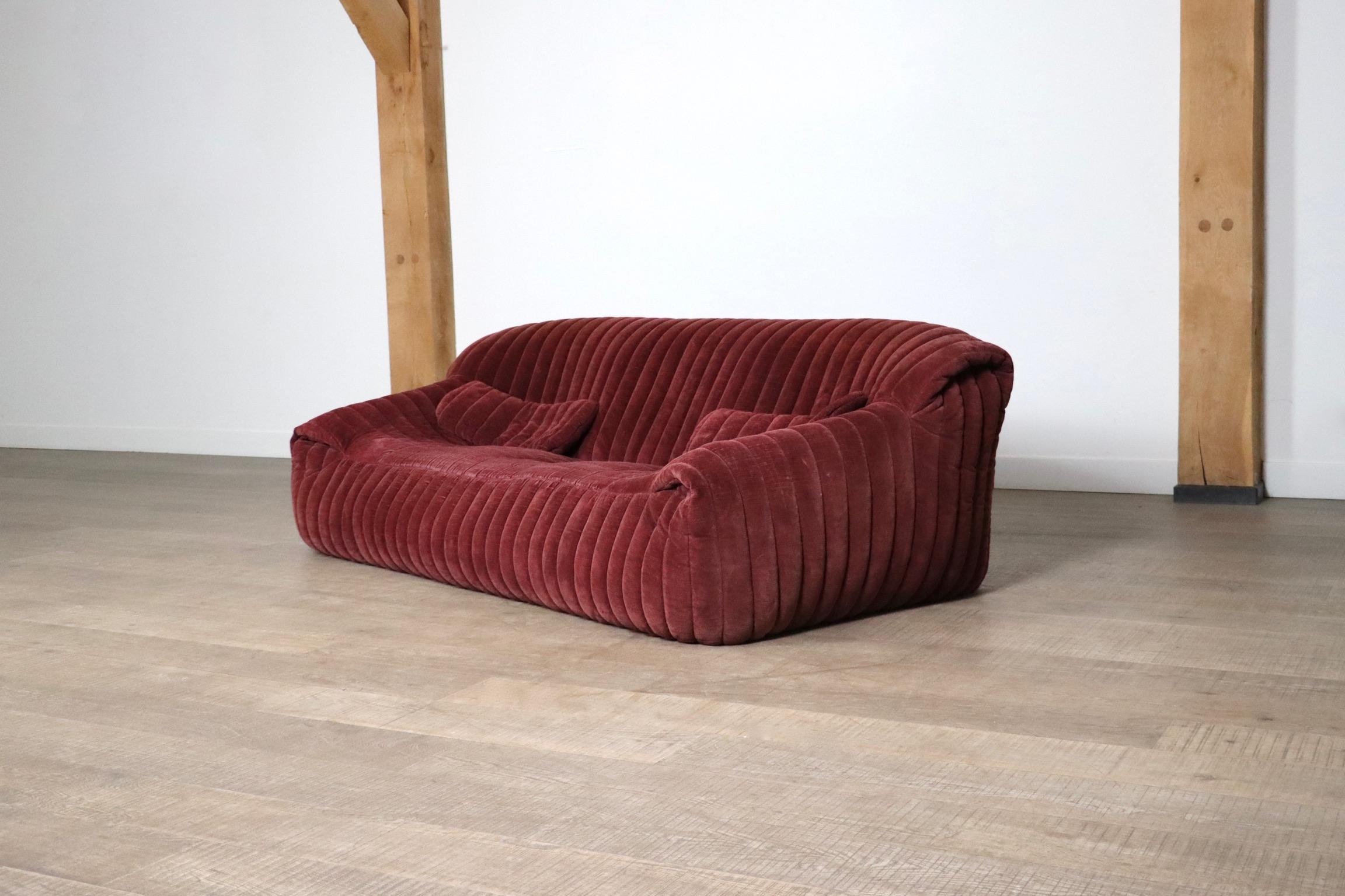 Milieu du XXe siècle Canapé Seater d'origine Cinna Sandra en velours par Annie Hieronimus, France 1970