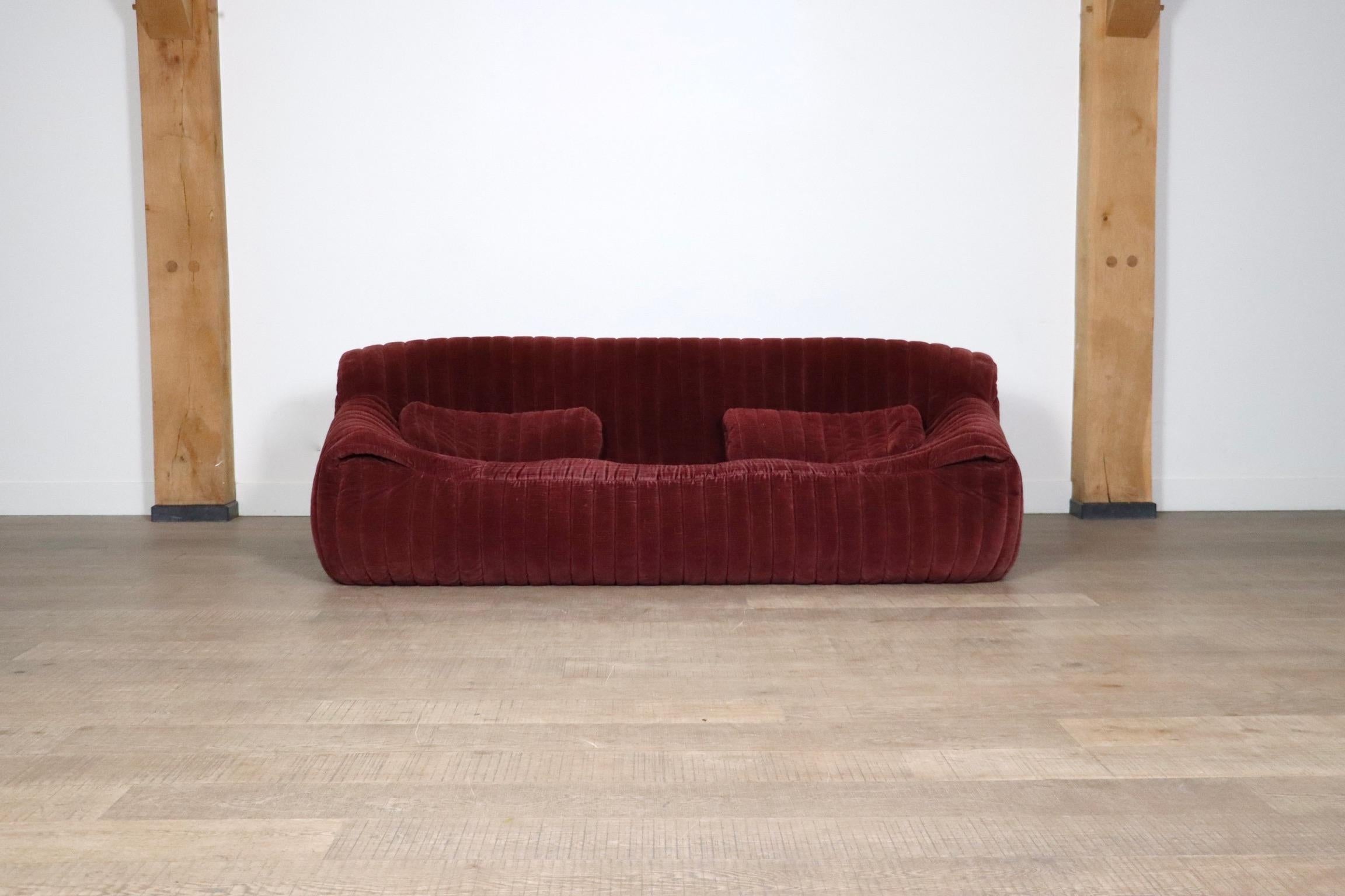 Cuir Canapé Seater d'origine Cinna Sandra en velours par Annie Hieronimus, France 1970