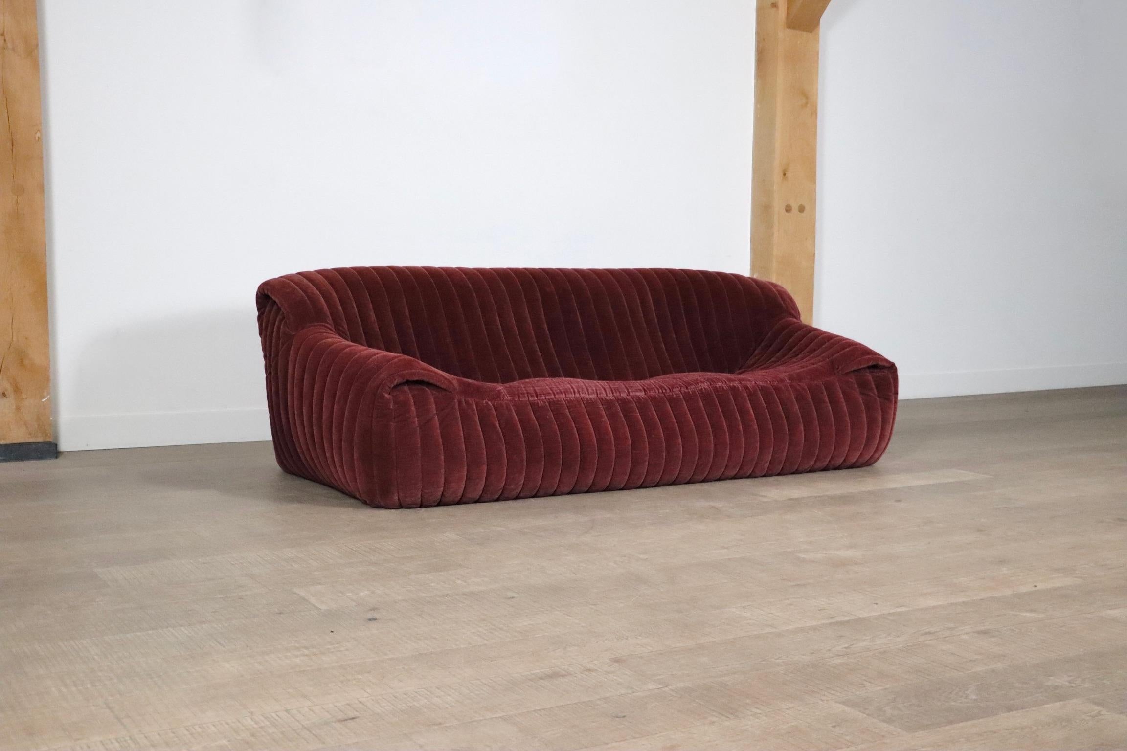 Canapé Seater d'origine Cinna Sandra en velours par Annie Hieronimus, France 1970 3