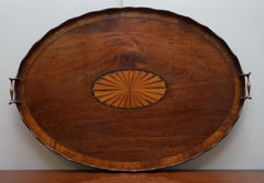 Original circa 1790 Thomas Sheraton Walnut Inlaid Serving Dinner Tray Bronze