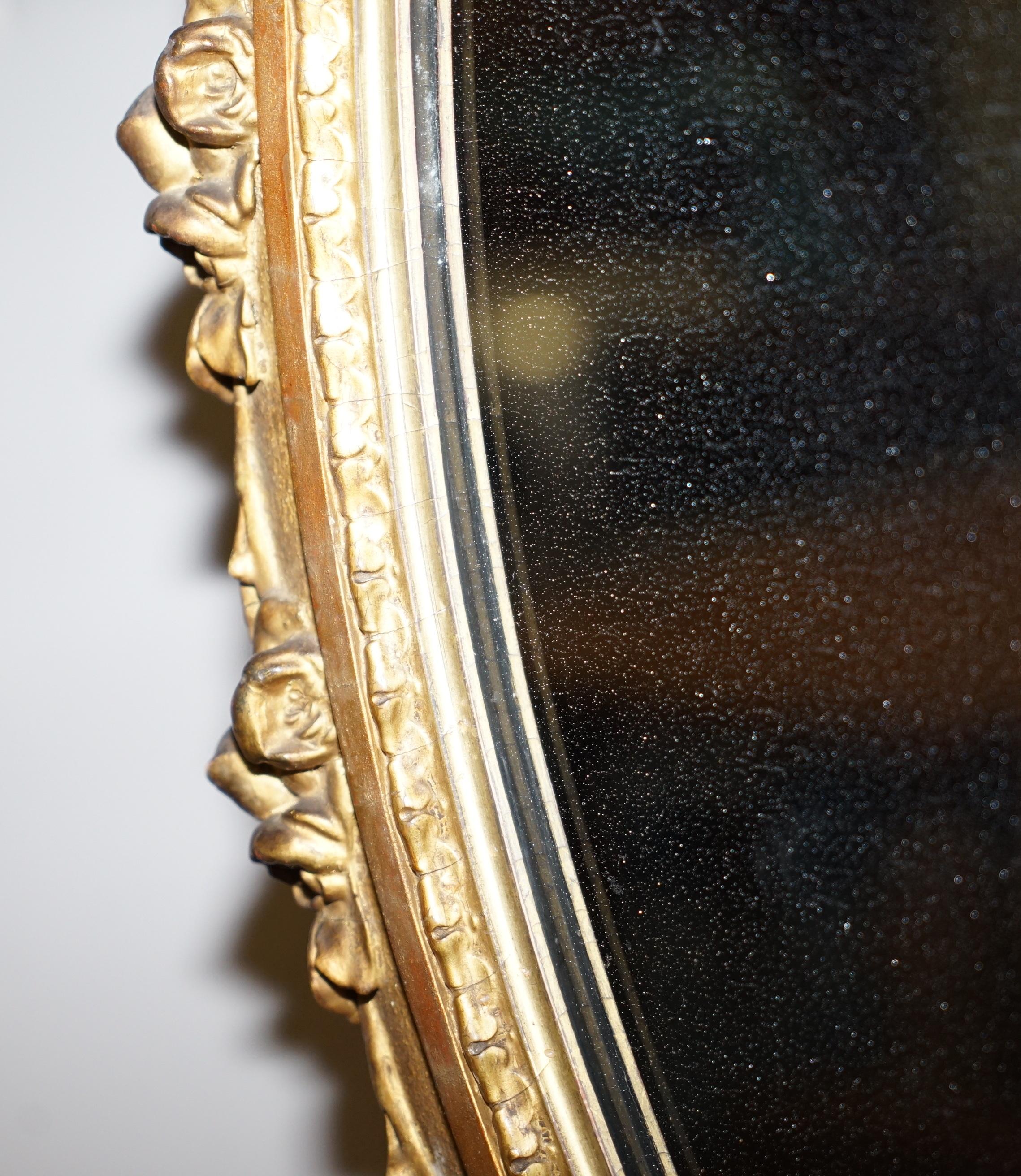 Original circa 1800 Gold Gilt Frame Girandole Mirror Carved Cherub Putti Angel 4