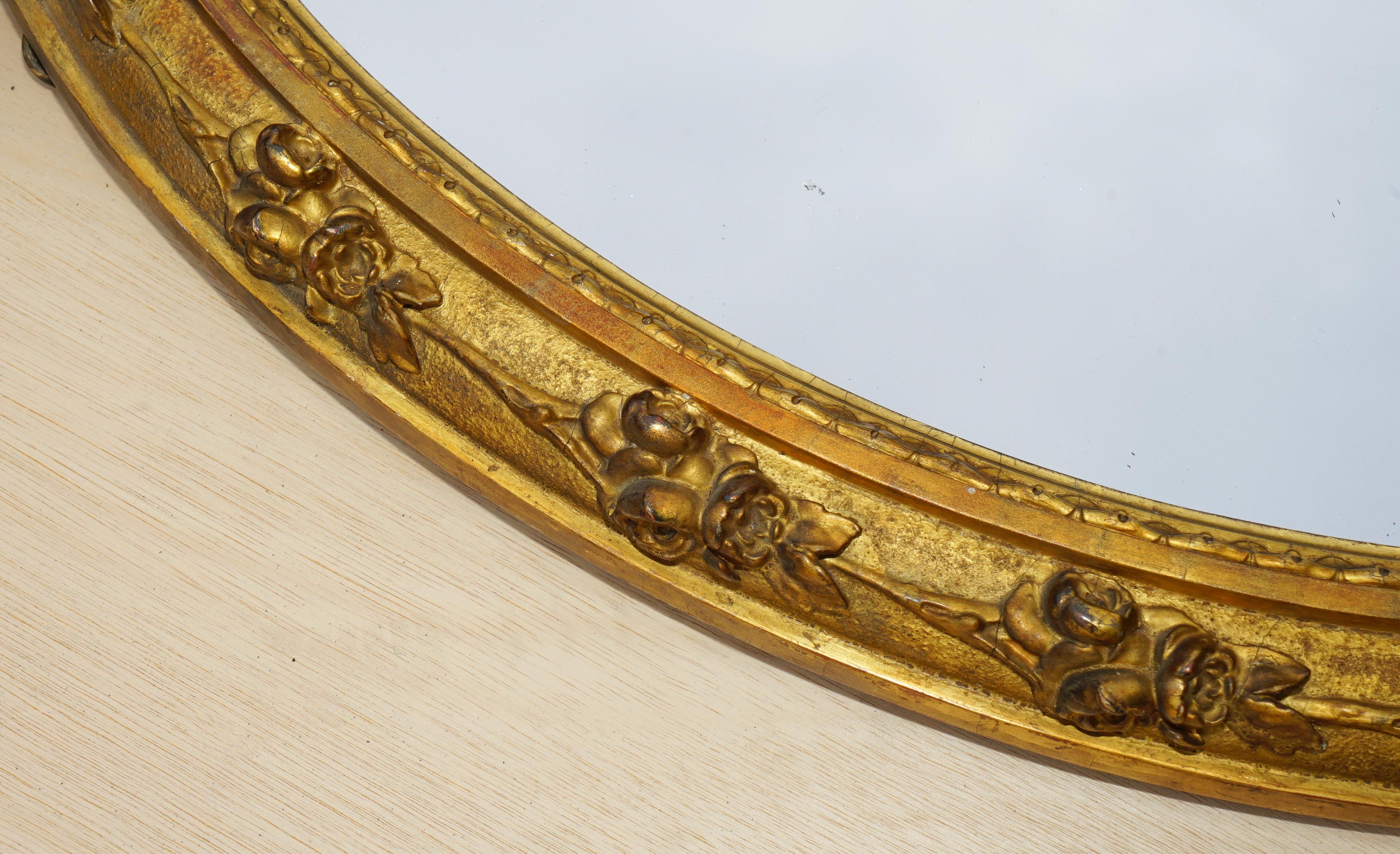 Original circa 1800 Gold Gilt Frame Girandole Mirror Carved Cherub Putti Angel For Sale 9