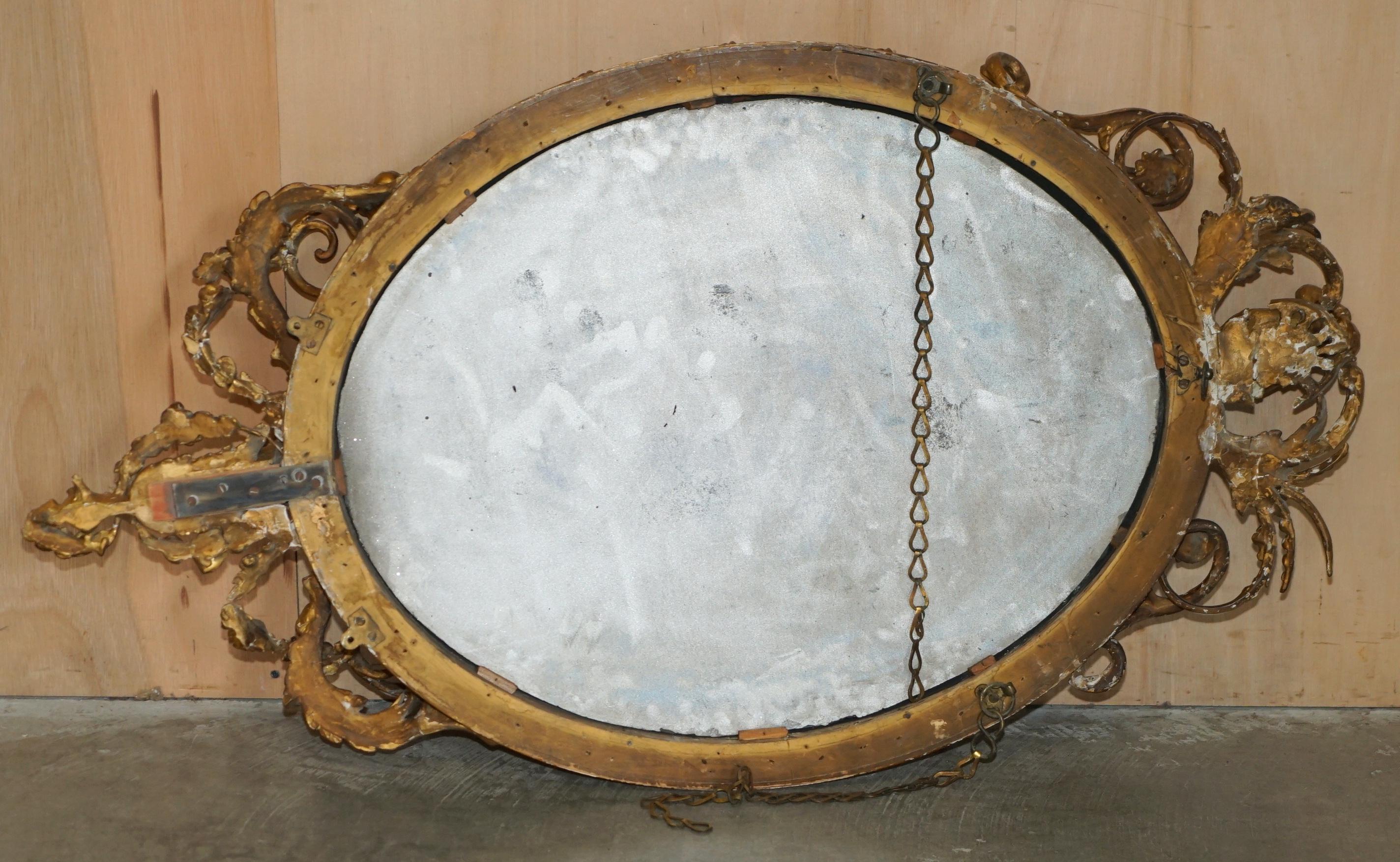 Original circa 1800 Gold Gilt Frame Girandole Mirror Carved Cherub Putti Angel For Sale 11