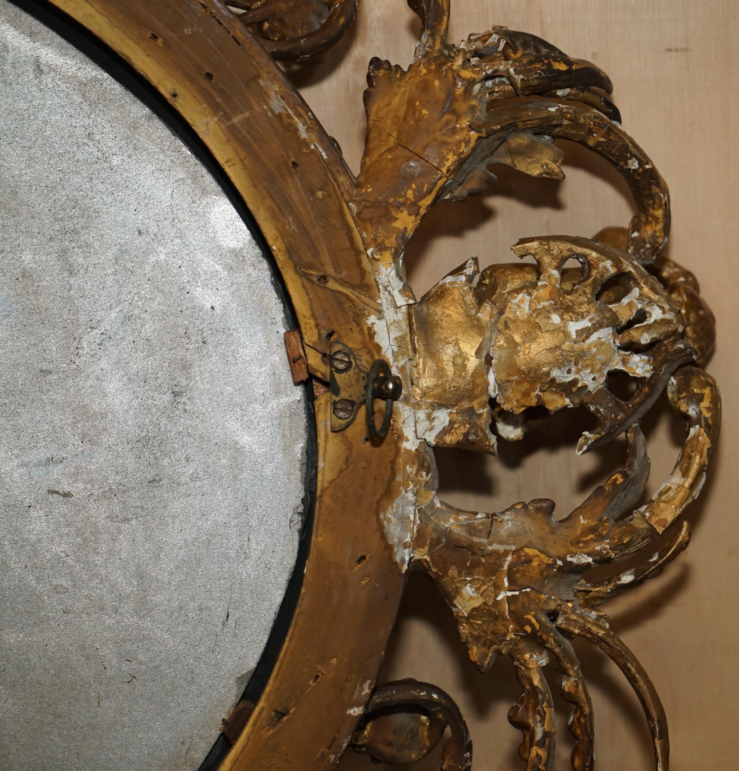 Original circa 1800 Gold Gilt Frame Girandole Mirror Carved Cherub Putti Angel For Sale 13