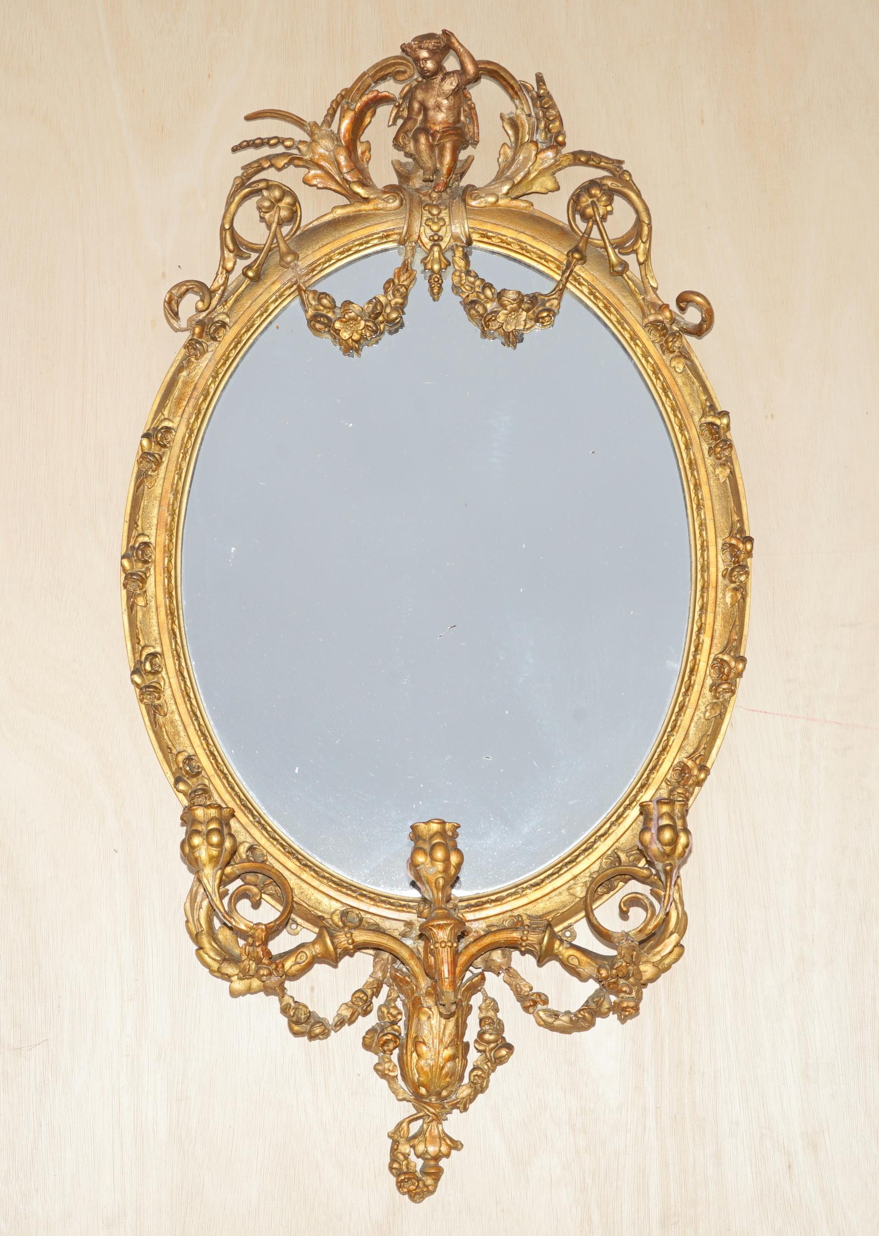 Royal House Antiques

We are delighted to this very rare circa 1800 gold gilt framed Girandole mirror with original lightly distressed mercury plate glass

Please note the delivery fee listed is just a guide, it covers within the M25 only for the UK