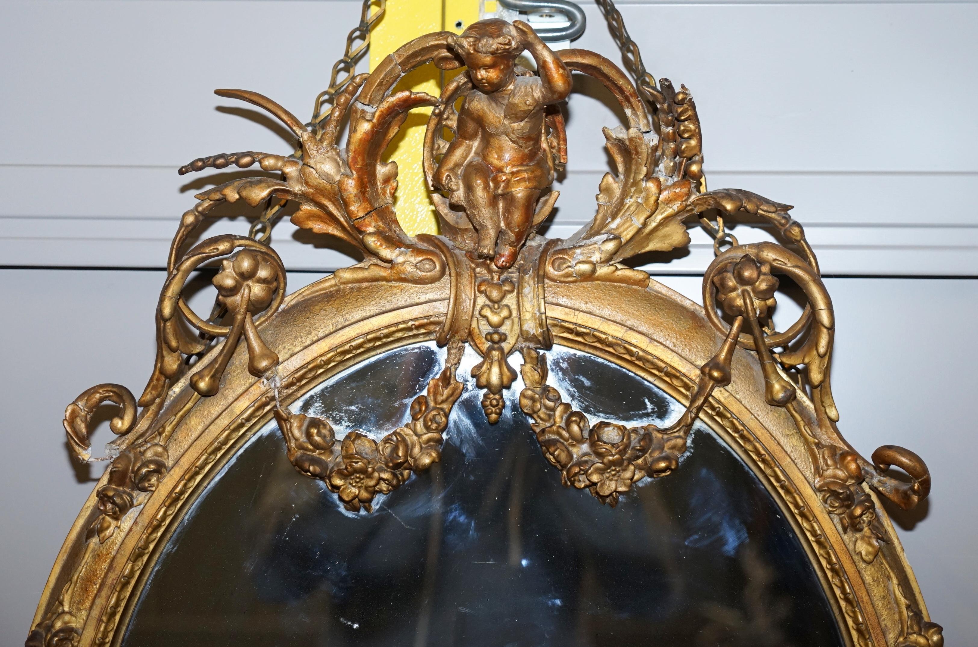 George III Miroir Girandole original circa 1800 cadre doré sculpté Cherub Putti Angel en vente