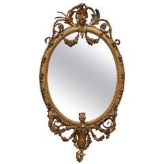 Used Original circa 1800 Gold Gilt Frame Girandole Mirror Carved Cherub Putti Angel