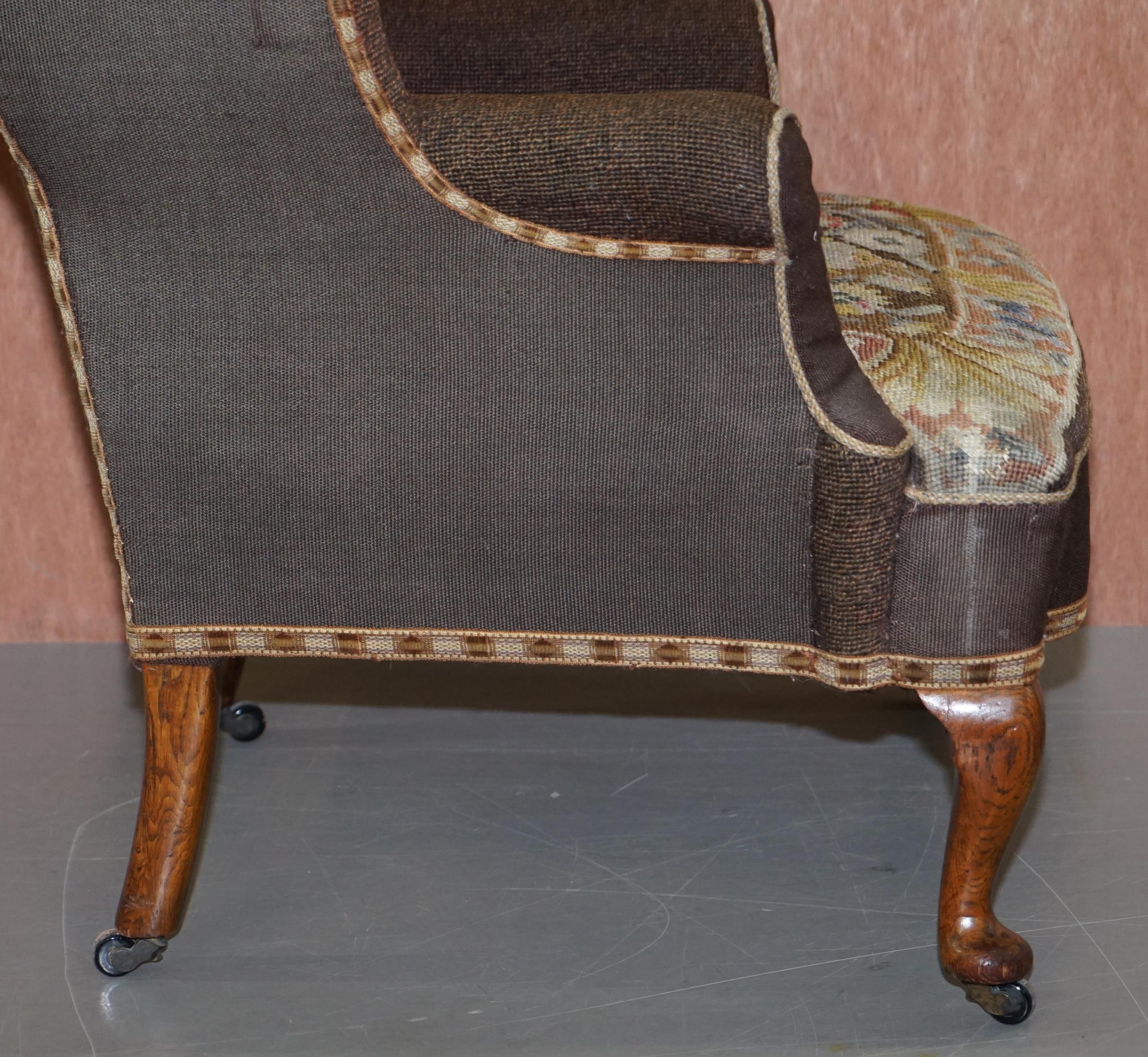 Original circa 1840 Antique Victorian Wingback Armchair Embroidered Upholstery For Sale 4