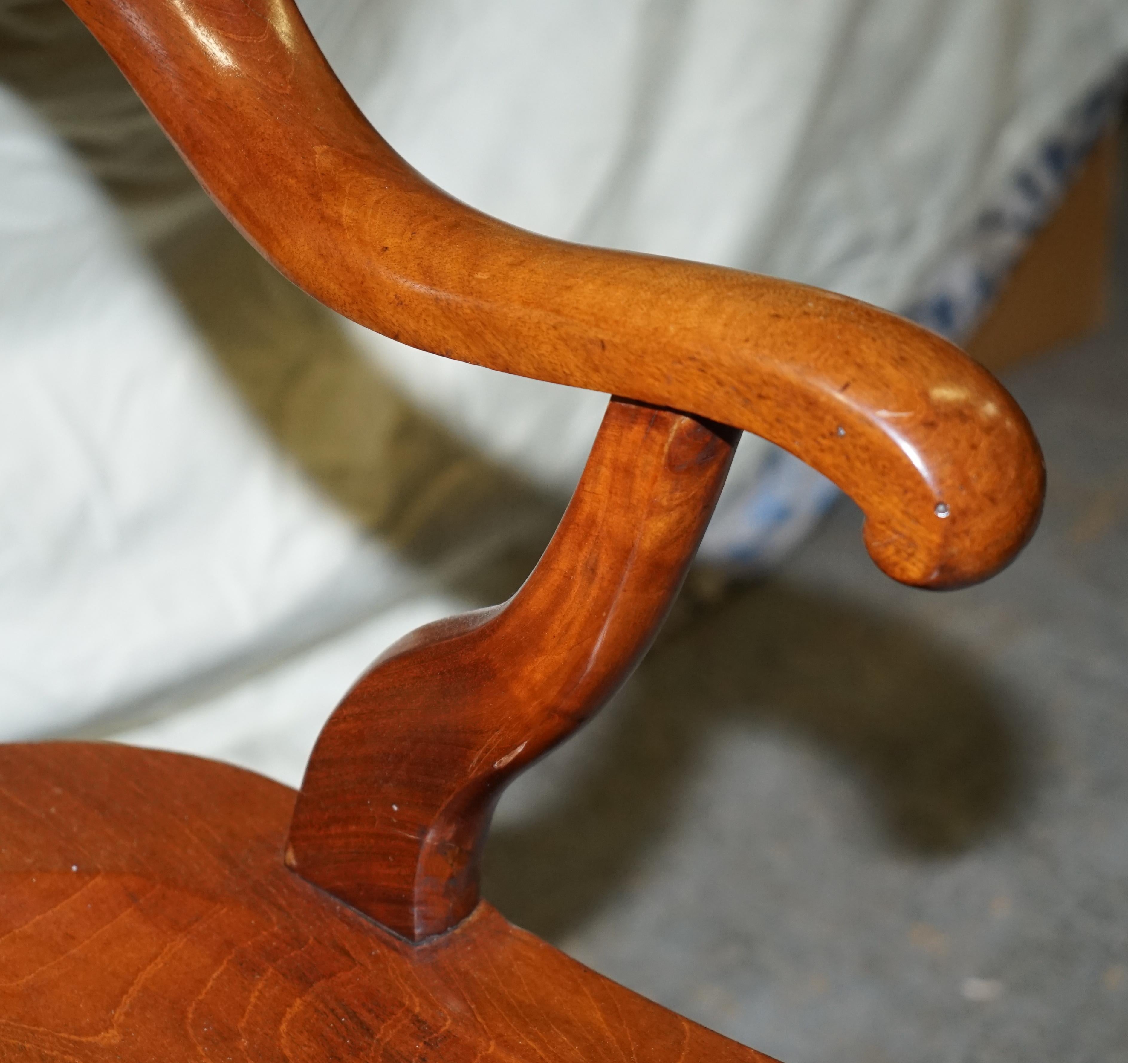 Original circa 1860 Solid Walnut Sculptural Office Captains Directors Armchair 2