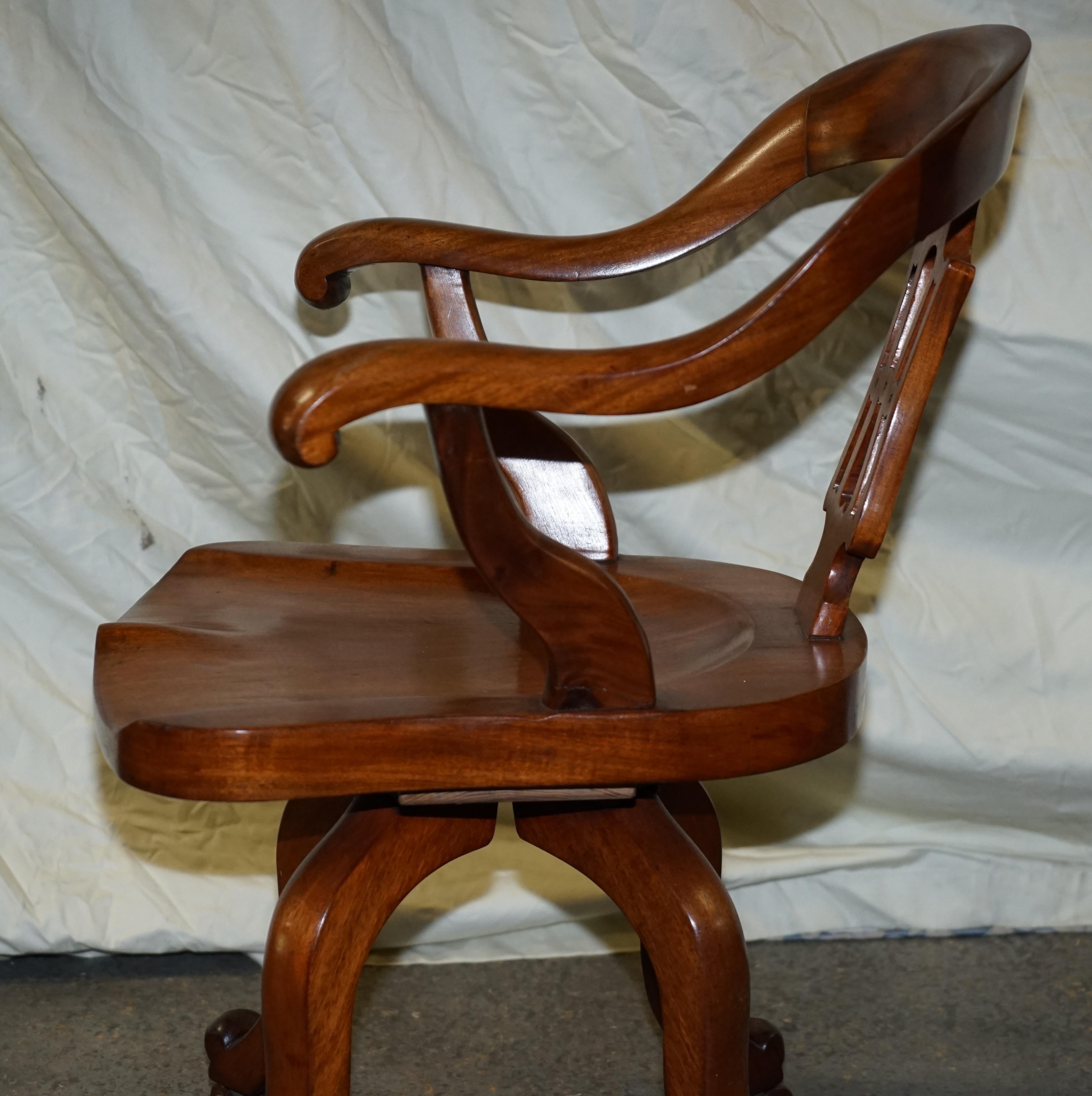 Original circa 1860 Solid Walnut Sculptural Office Captains Directors Armchair 11