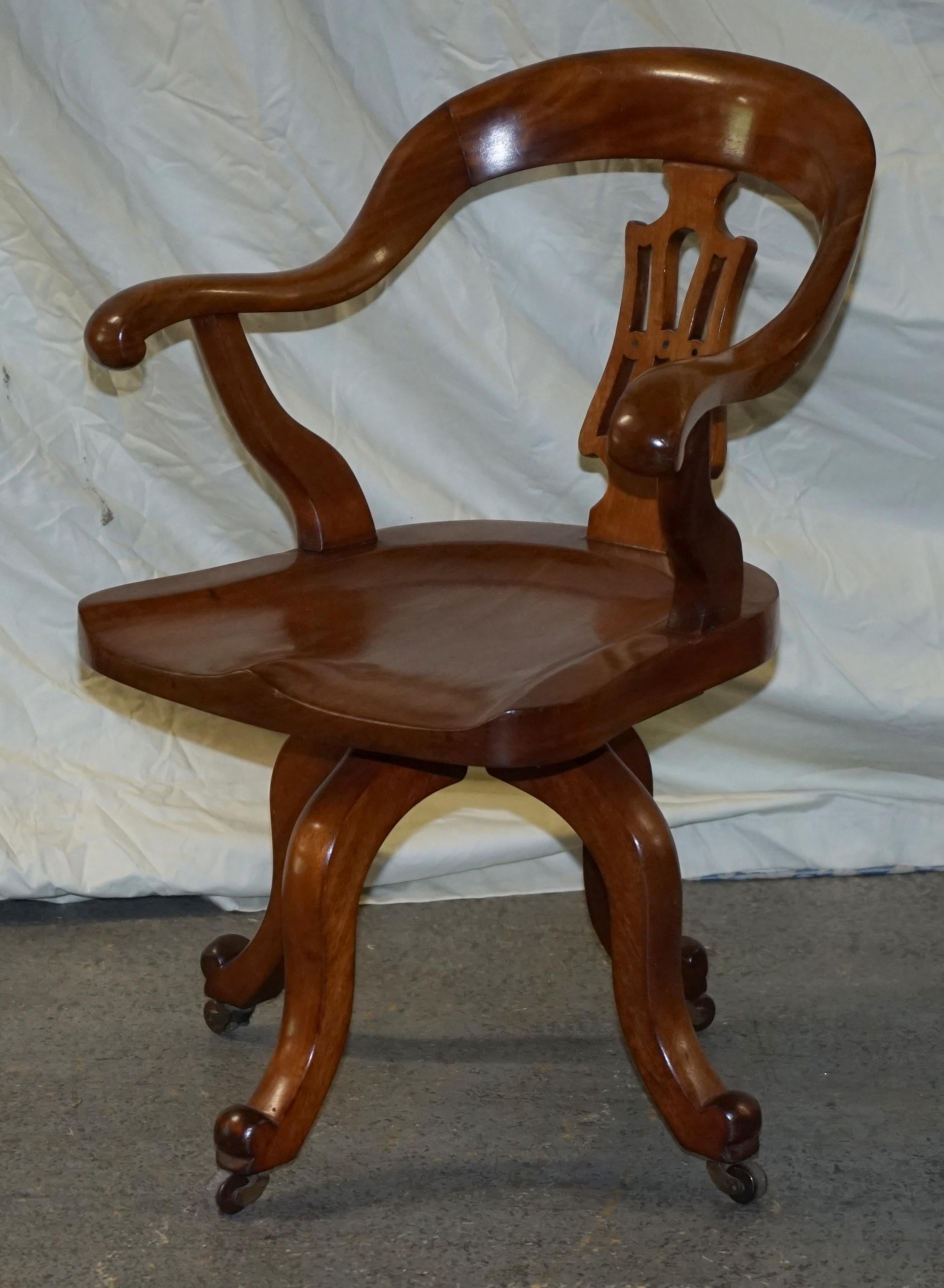 Early Victorian Original circa 1860 Solid Walnut Sculptural Office Captains Directors Armchair