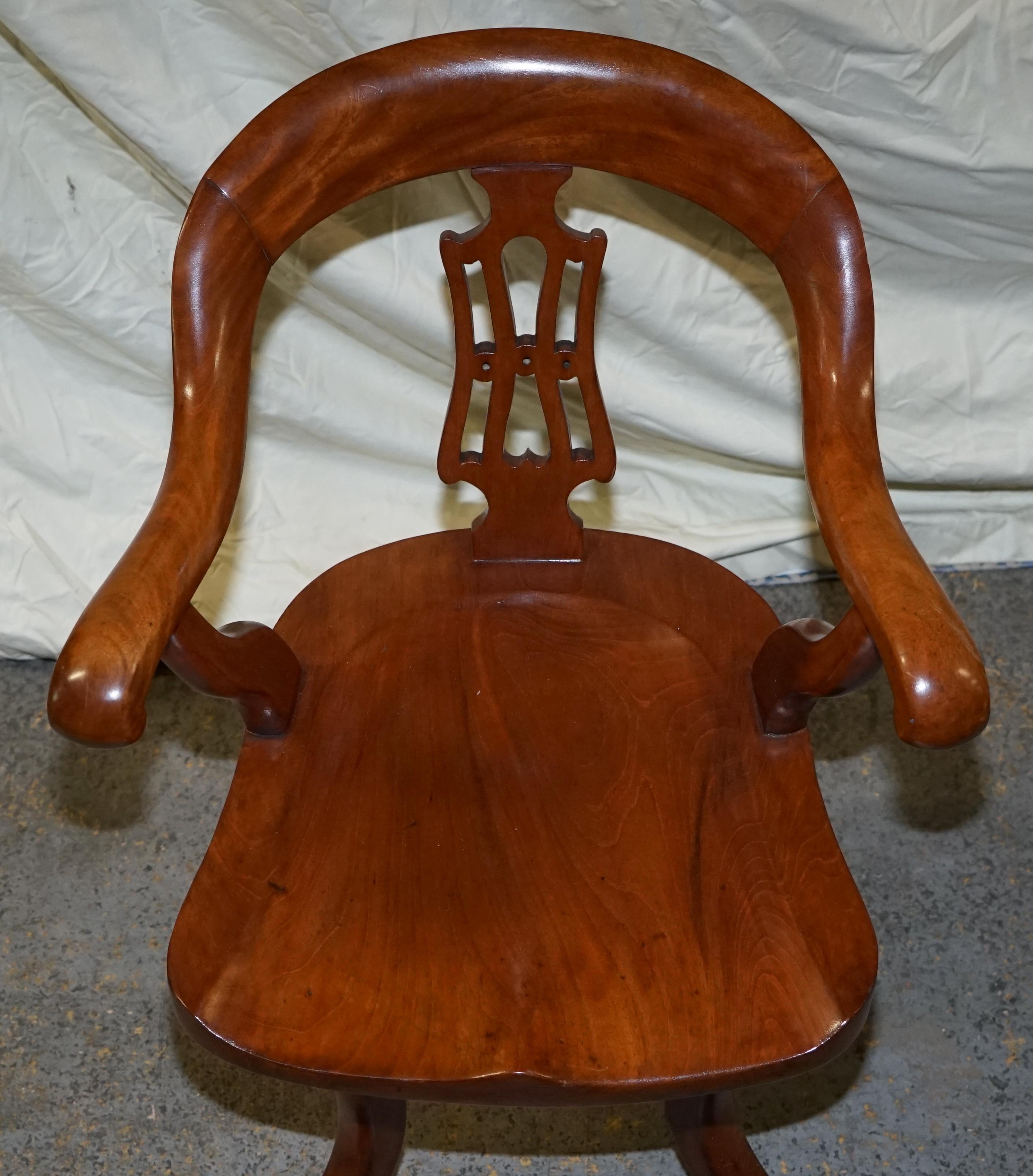 English Original circa 1860 Solid Walnut Sculptural Office Captains Directors Armchair