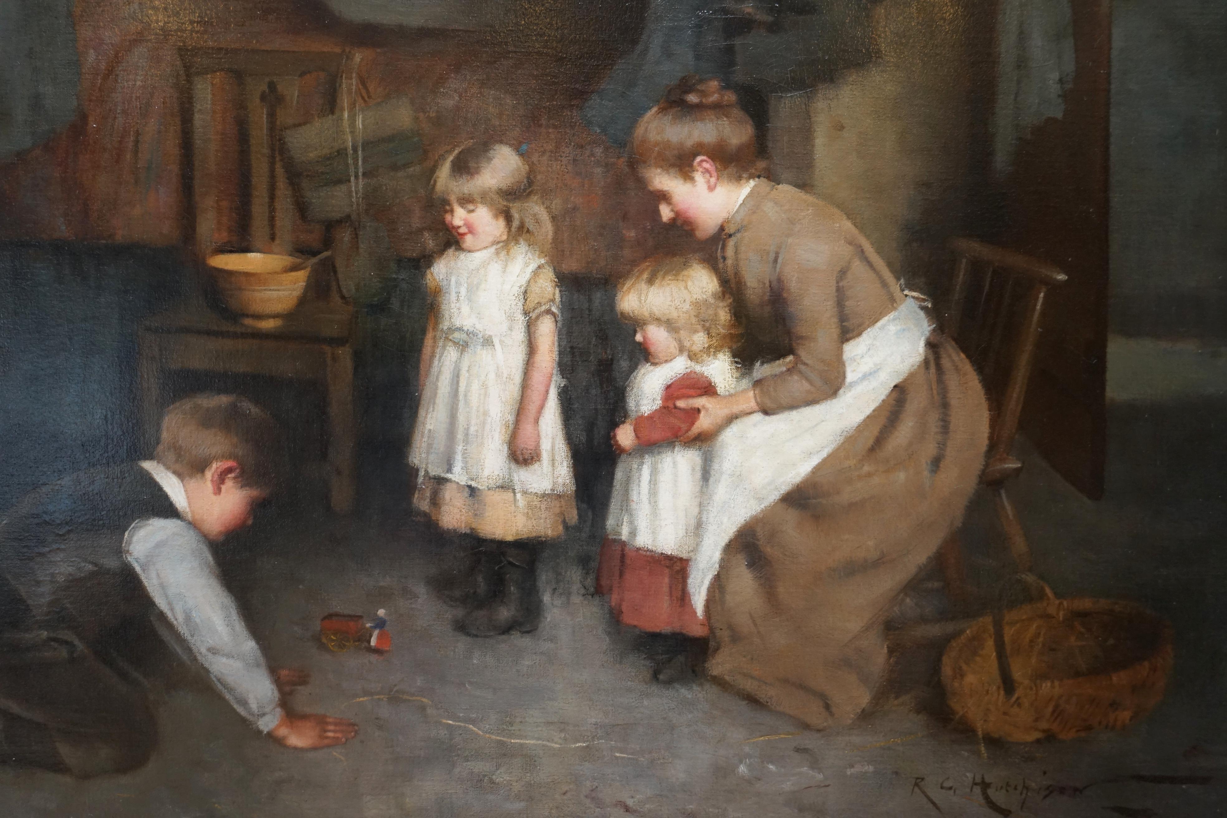 Scottish Original circa 1880-90 Robert Gemmell Hutchison Oil on Canvas Painting a New Toy For Sale