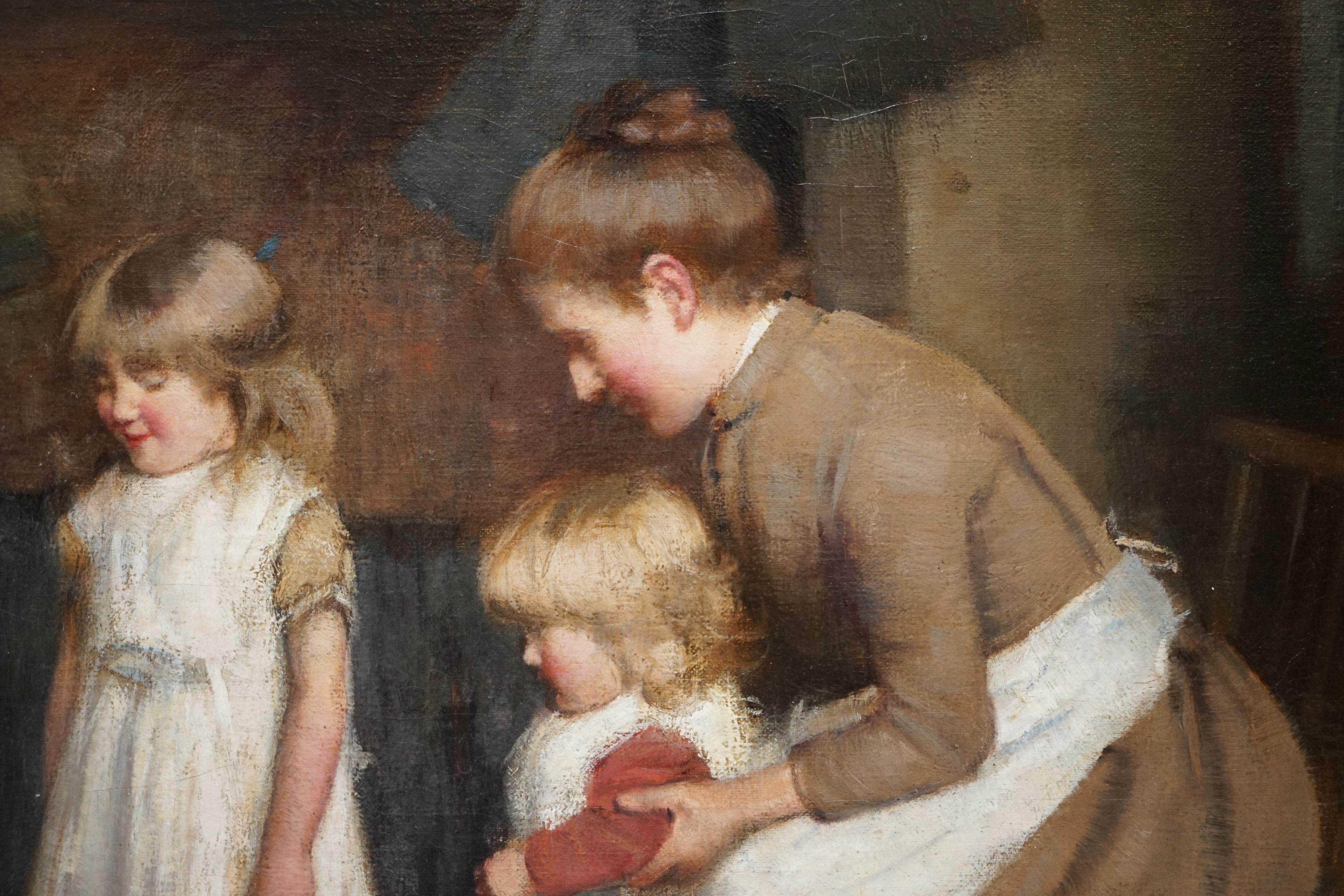 Original circa 1880-90 Robert Gemmell Hutchison Oil on Canvas Painting a New Toy For Sale 1