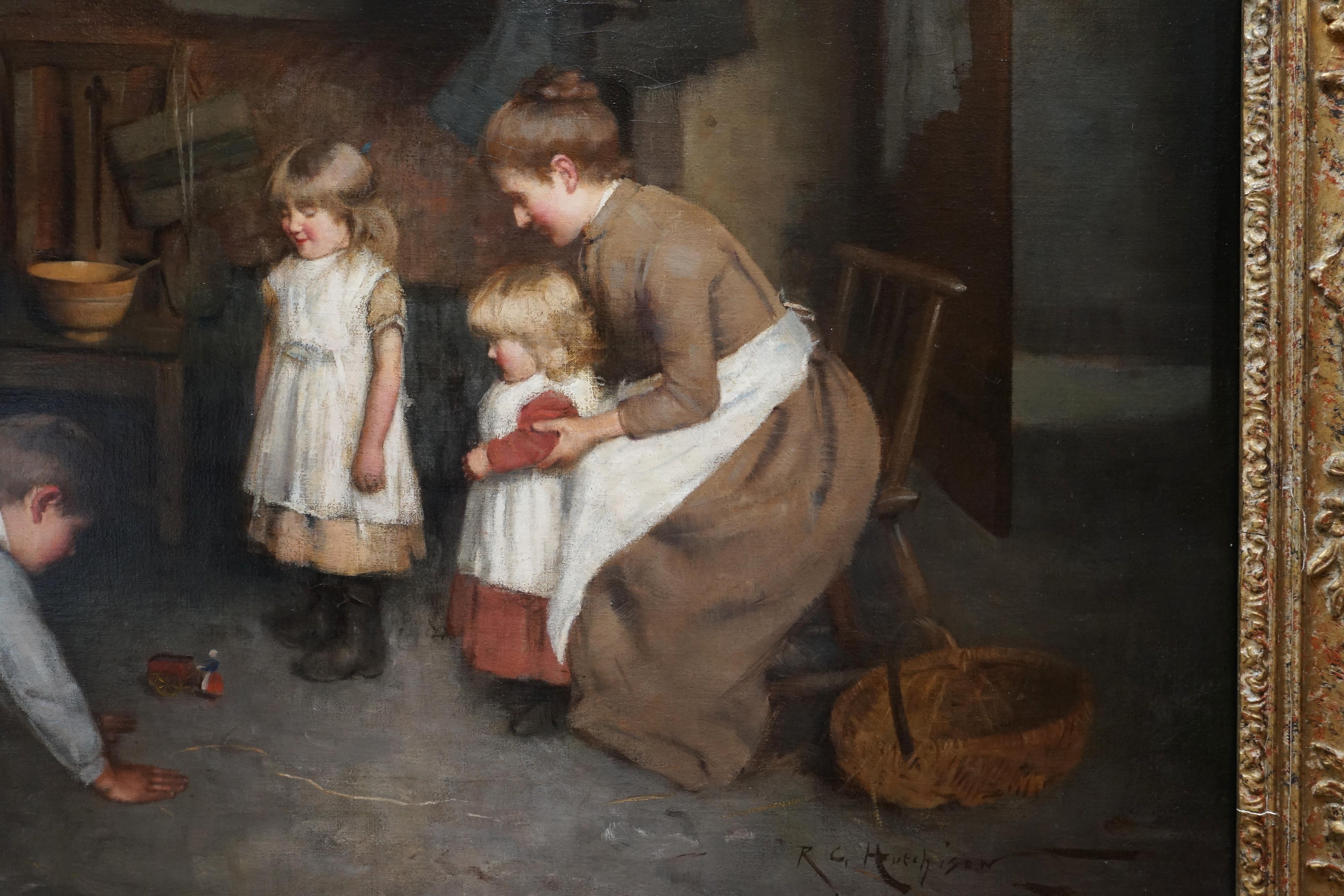 Original circa 1880-90 Robert Gemmell Hutchison Oil on Canvas Painting a New Toy For Sale 2