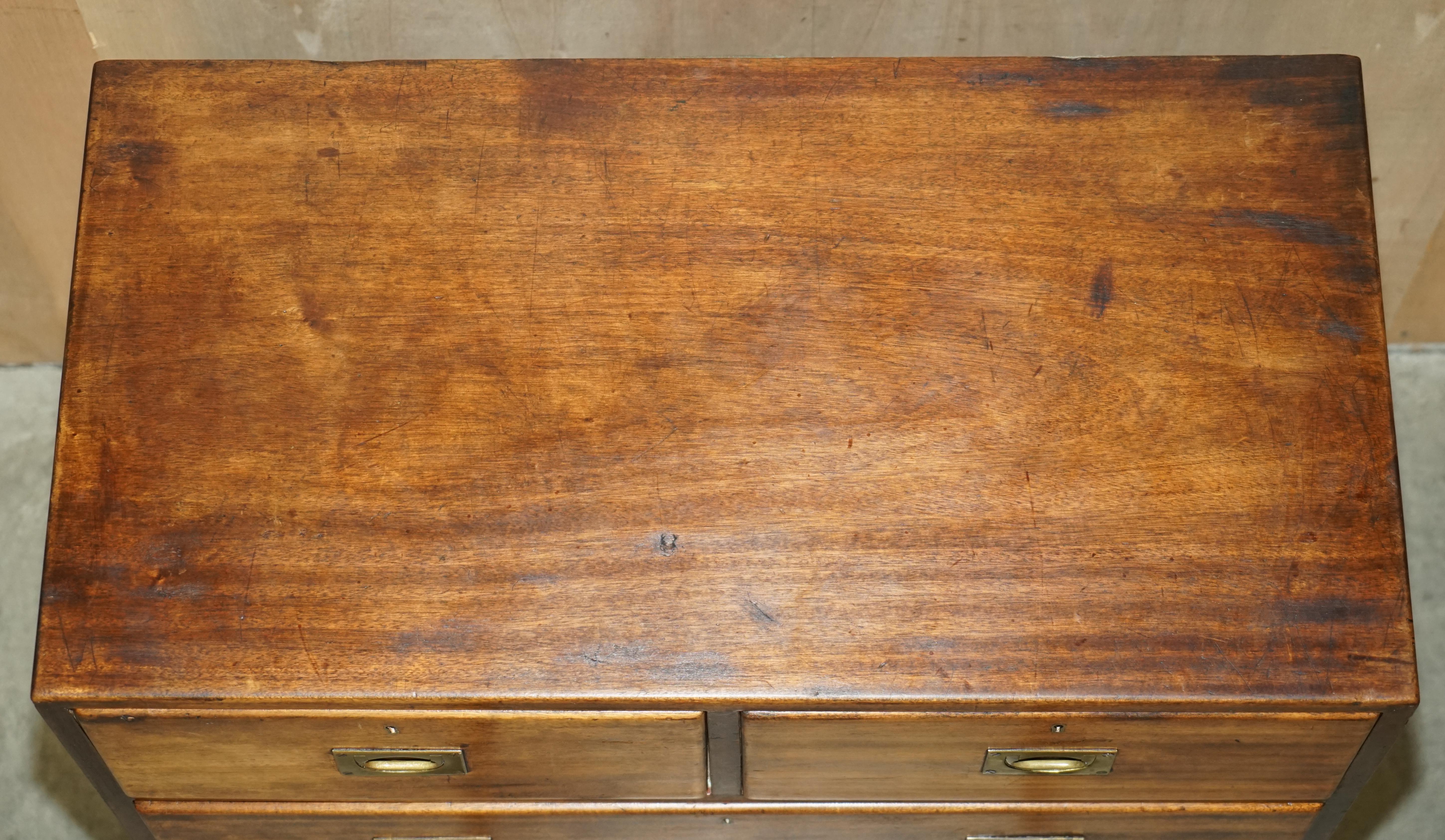 Original circa 1880 Hardwood Military Officers Campaign Chest of Drawers For Sale 4