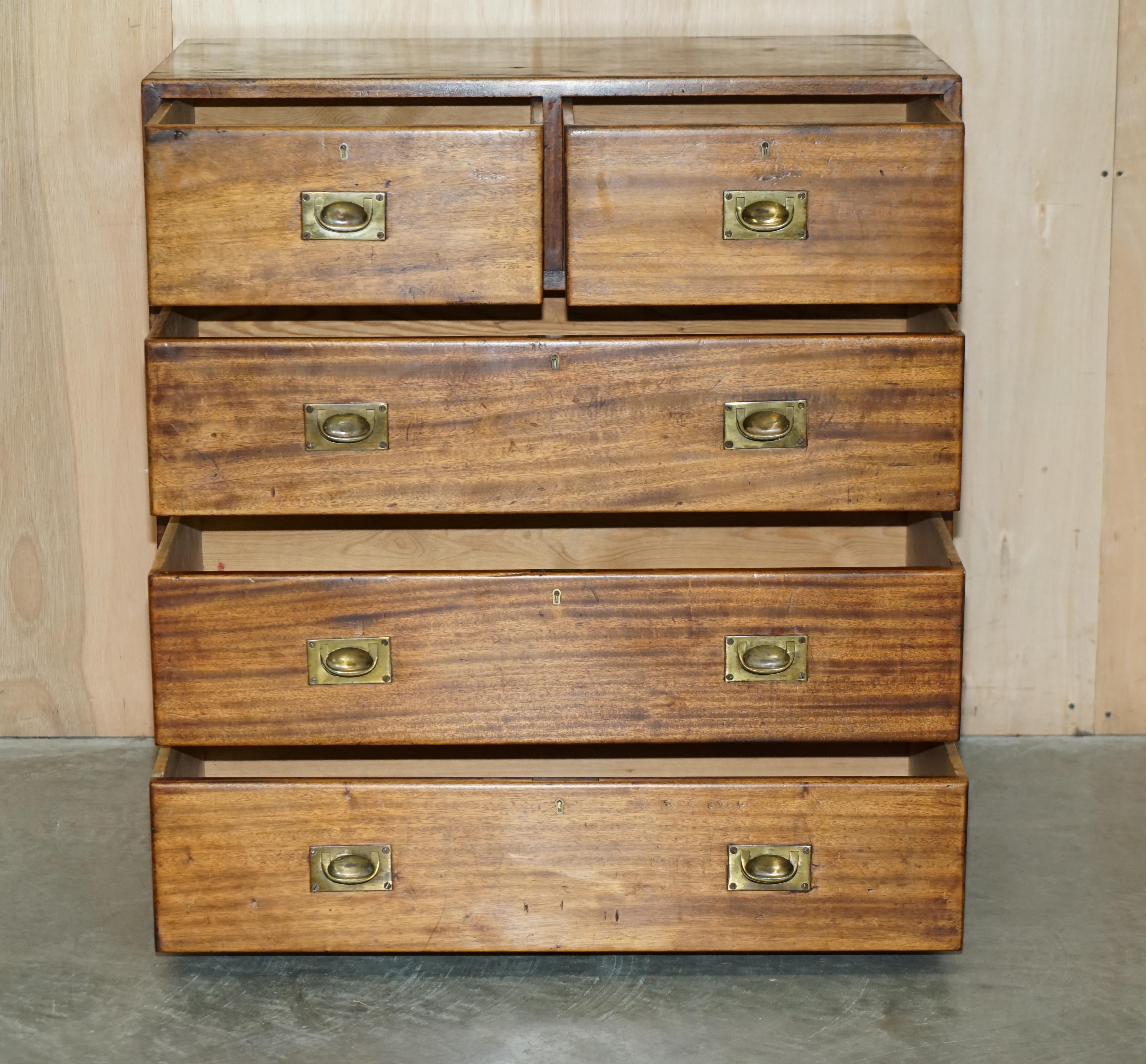 Original circa 1880 Hardwood Military Officers Campaign Chest of Drawers For Sale 12