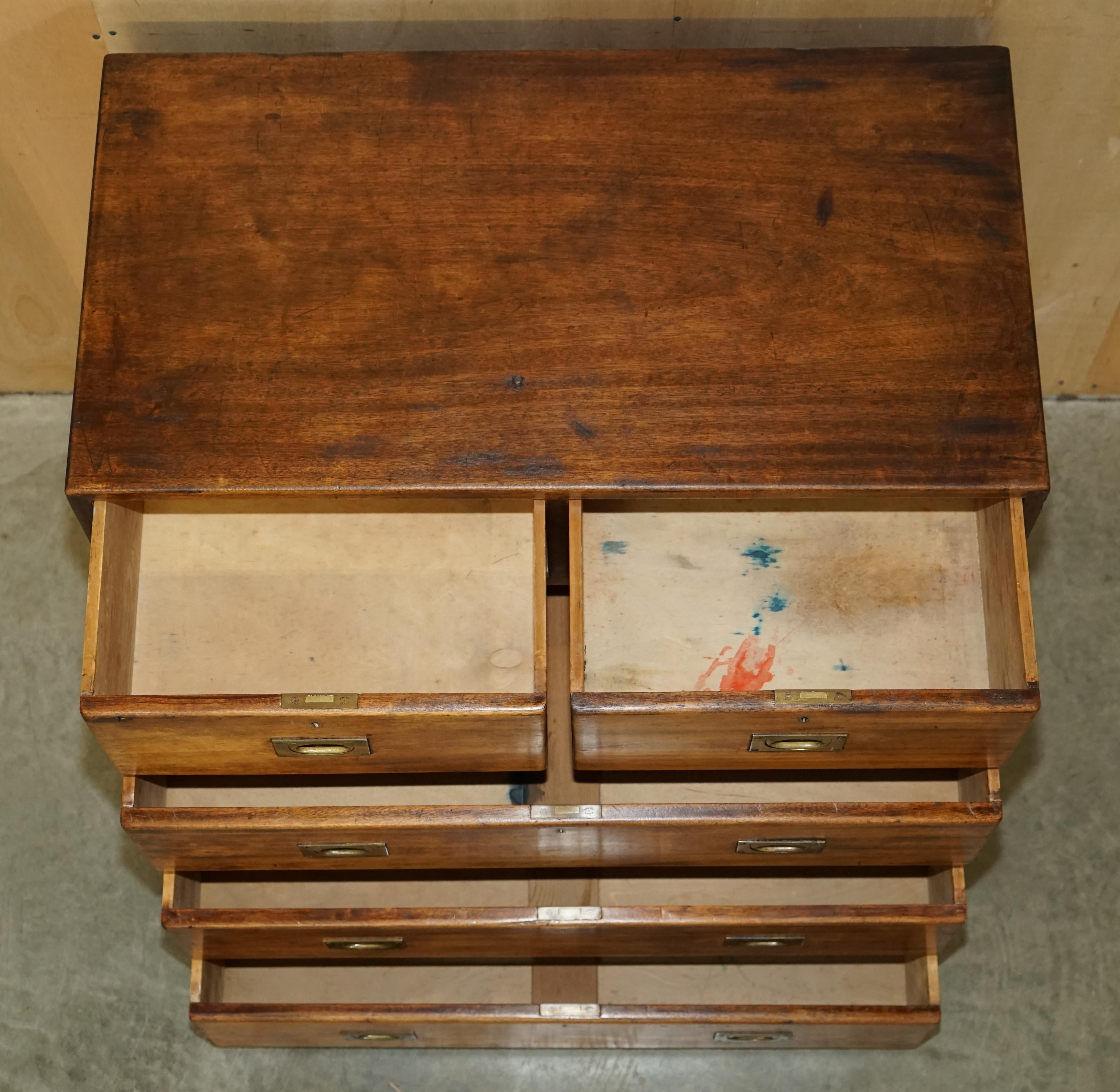 Original circa 1880 Hardwood Military Officers Campaign Chest of Drawers For Sale 13