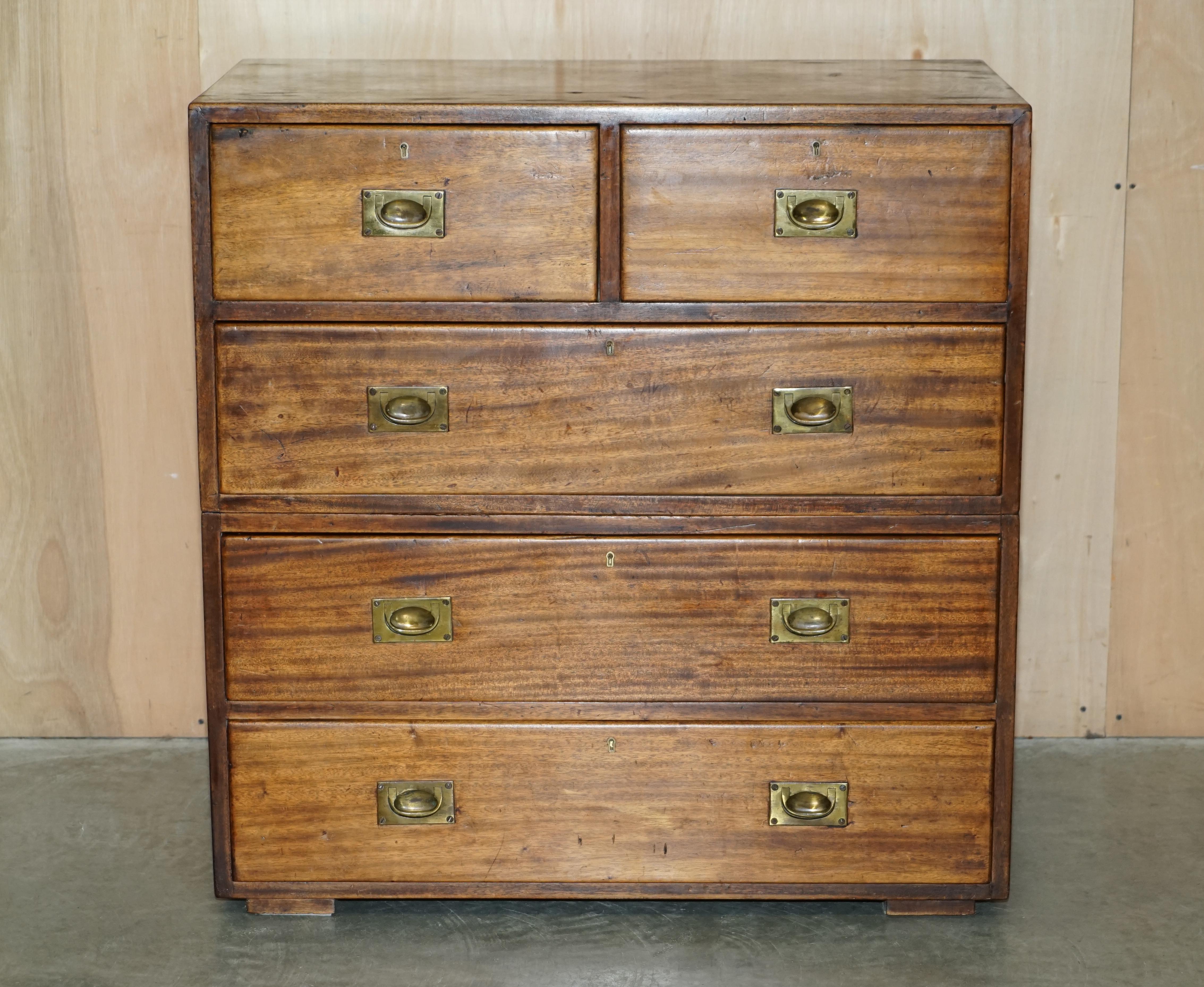 English Original circa 1880 Hardwood Military Officers Campaign Chest of Drawers For Sale