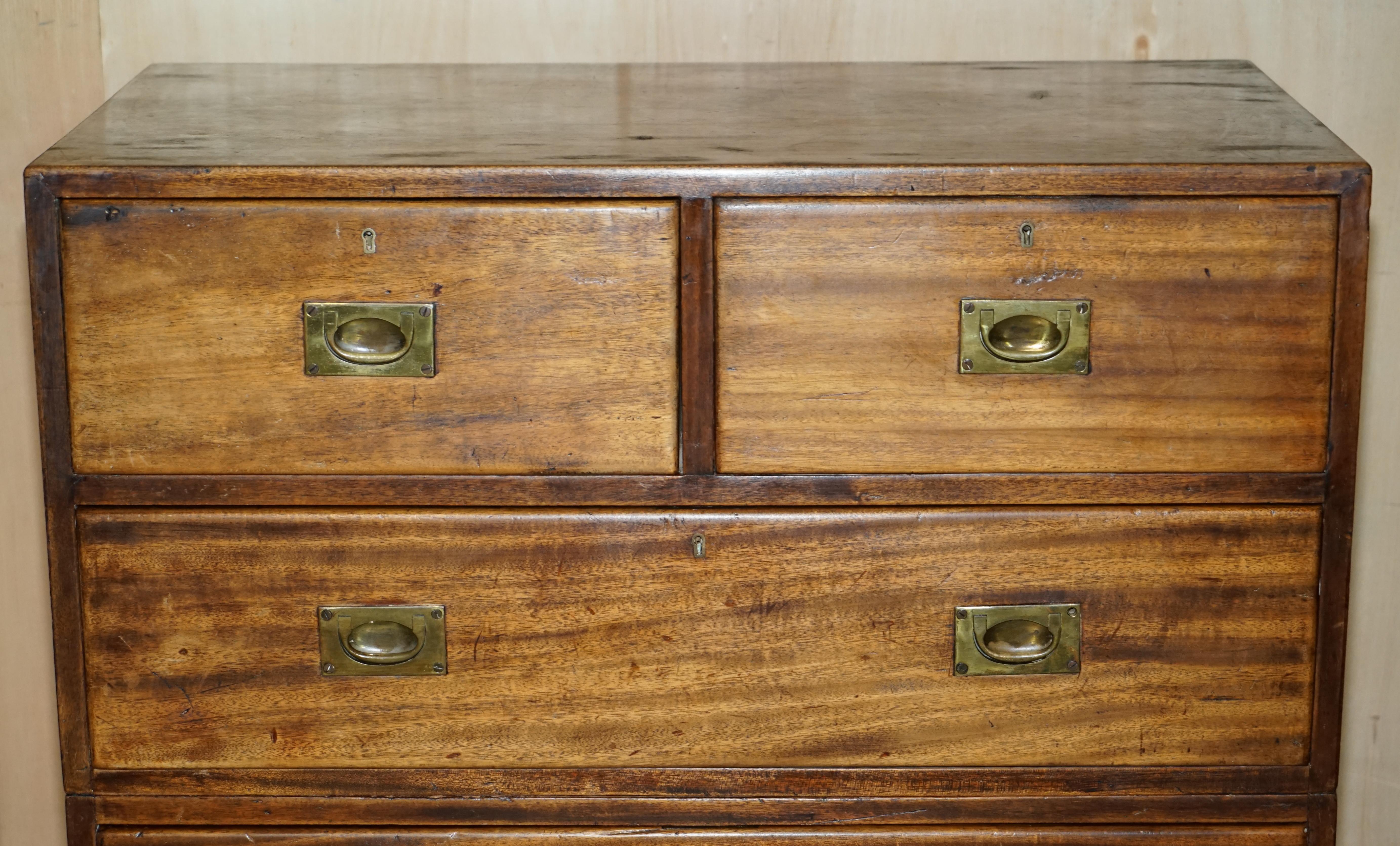 Hand-Crafted Original circa 1880 Hardwood Military Officers Campaign Chest of Drawers For Sale