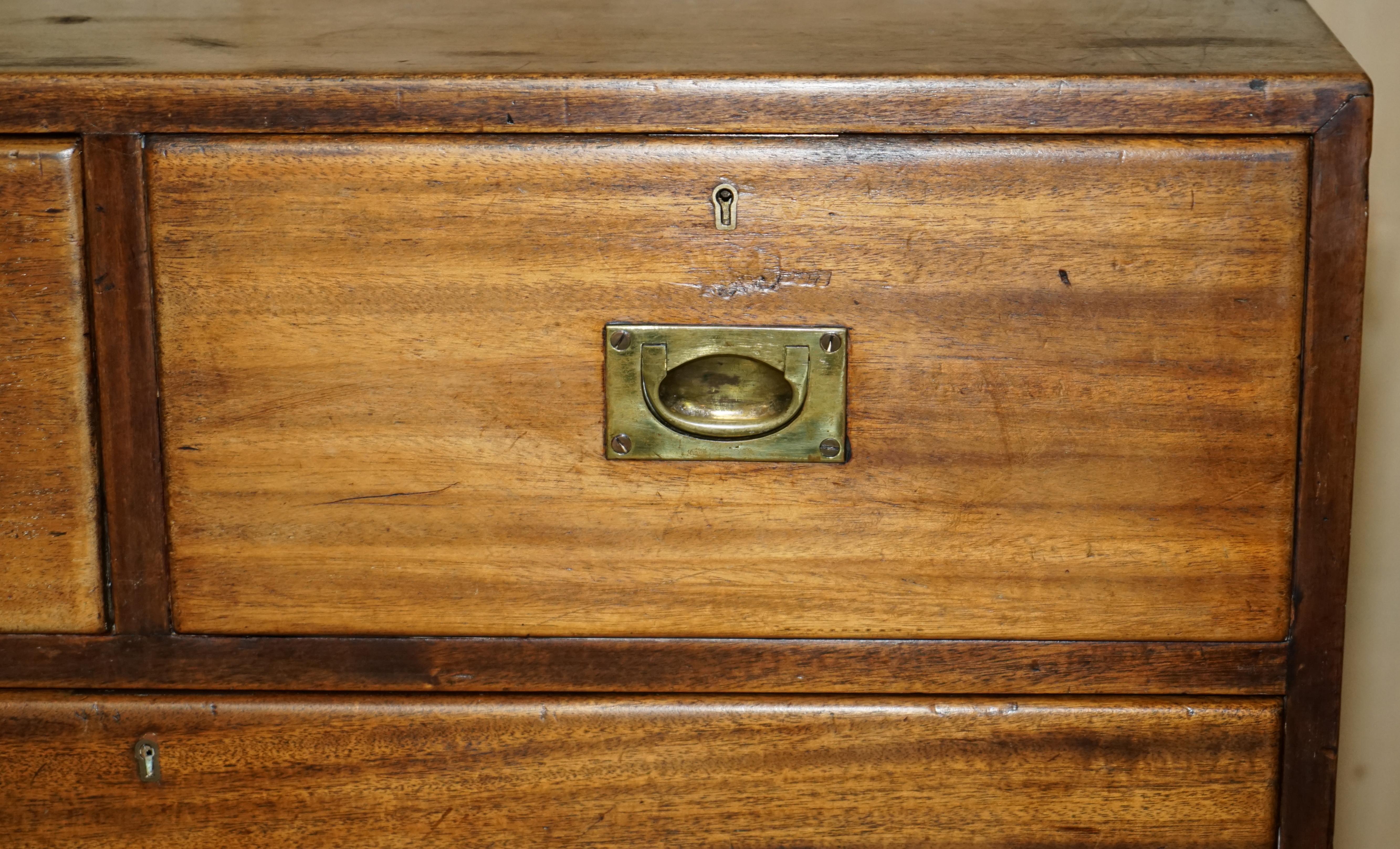 Brass Original circa 1880 Hardwood Military Officers Campaign Chest of Drawers For Sale